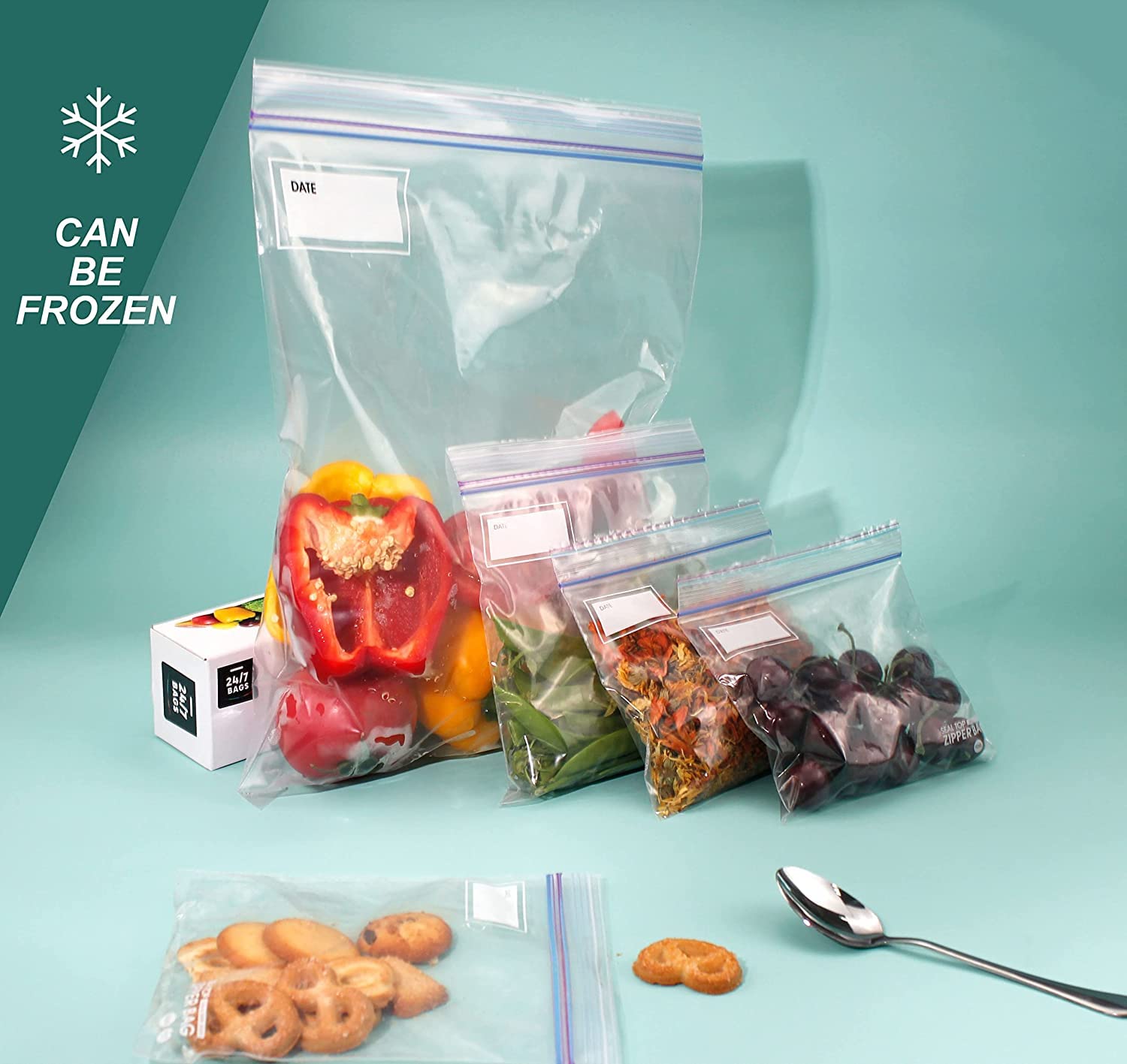 24/7 Bags - 1200 Count Heavy Duty Gallon Zip Storage Bags with Double Zipper Seal, Easy Grip Tabs & Write-On Space | BPA-Free, Case Pack of 24 Boxes (50 Bags Each) | Perfect for Food Storage, Organization & Freezer Use