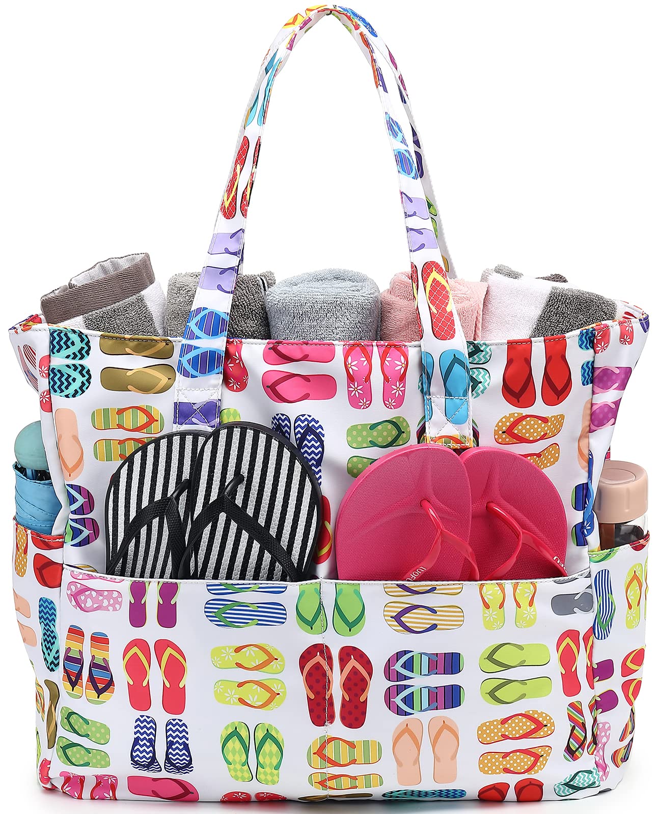 Waterproof Large Beach Tote Bag for Women - Sandproof Zippered Pool & Gym Bag with Wet Pocket - Perfect for Travel, Grocery Shopping & Beach Days