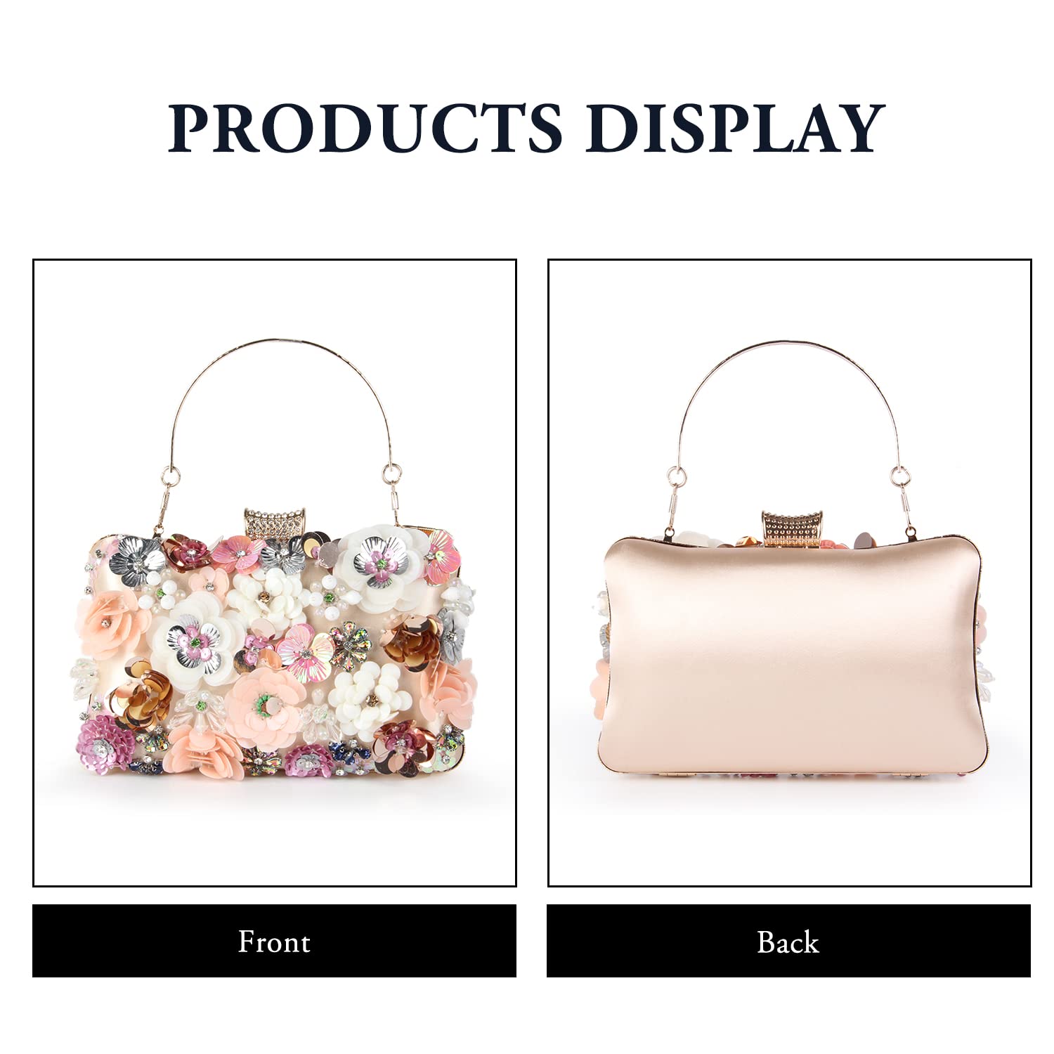 Elegant Floral Beaded Evening Clutch Bag for Women - Wedding Party Bride Shoulder Handbag Purse - Perfect for Formal Events, Dinners & Special Occasions