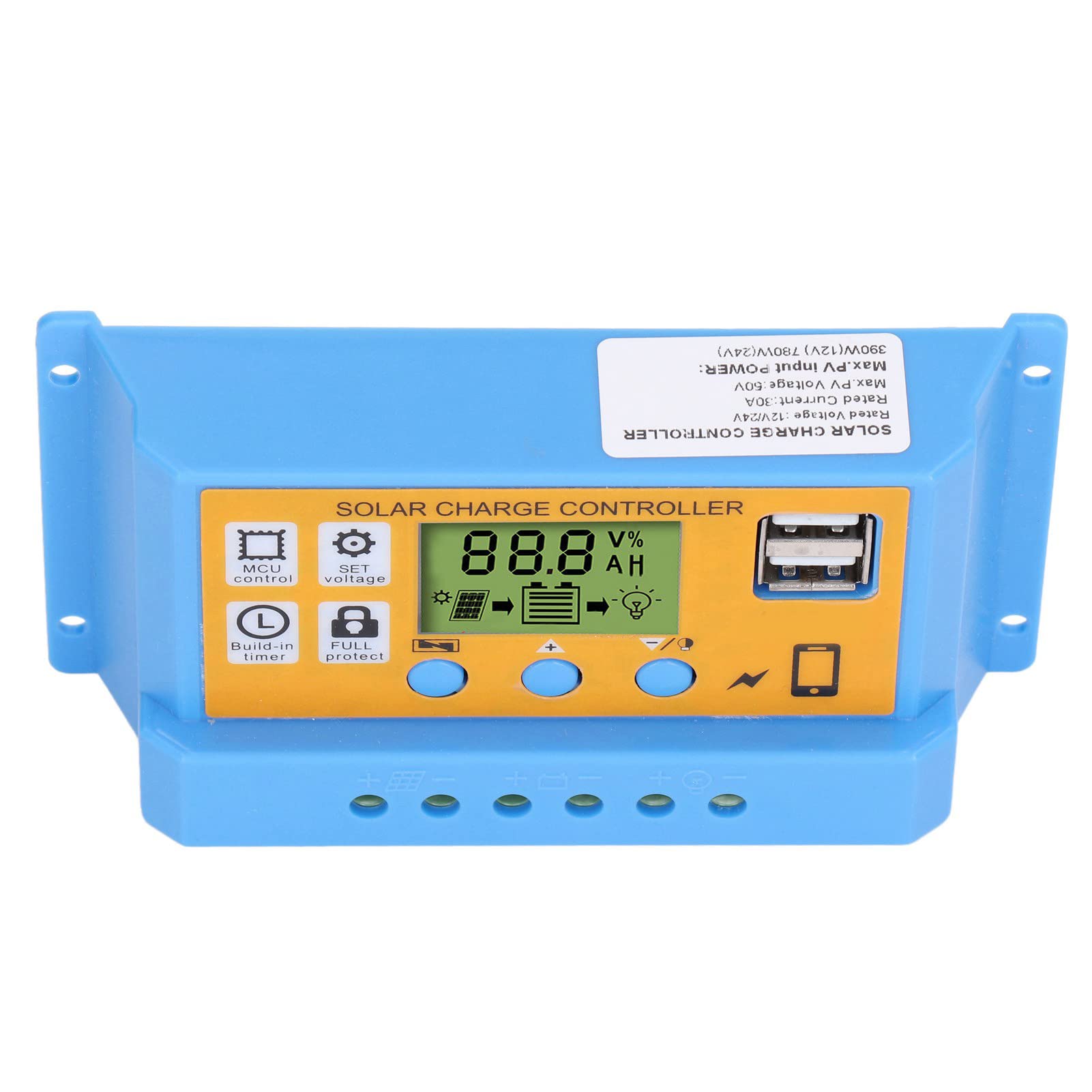 Omabeta 30A Solar Charge Controller 12V/24V Auto-Switch with LCD Display - Adjustable MPPT Solar Panel Regulator for Home, RV, Boat & Off-Grid Power Systems