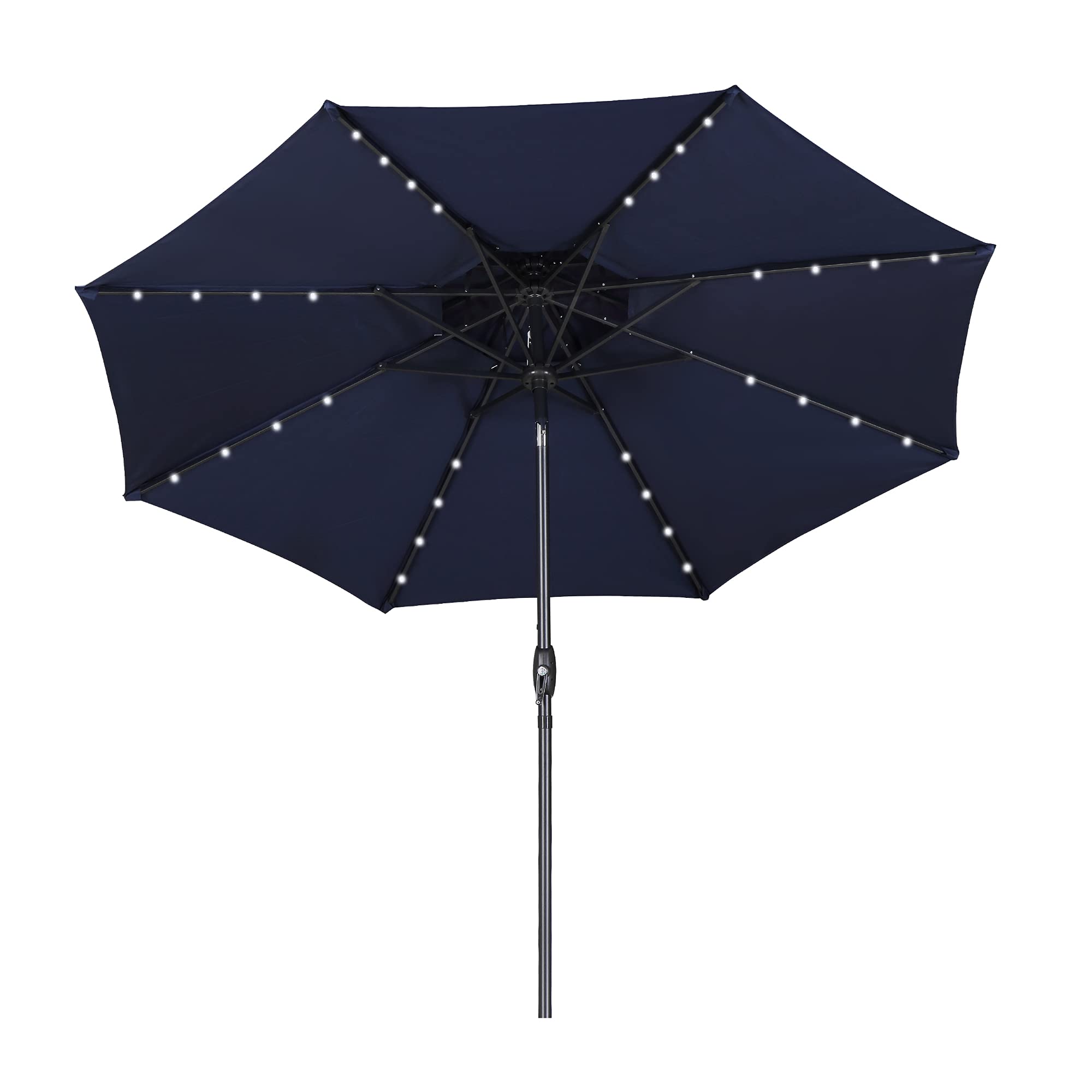 32 LED Solar Powered 9ft Outdoor Patio Umbrella with Tilt & Crank - 2-Tier Vented Design, 8 Sturdy Ribs for Backyard, Poolside, Garden & Restaurant Use