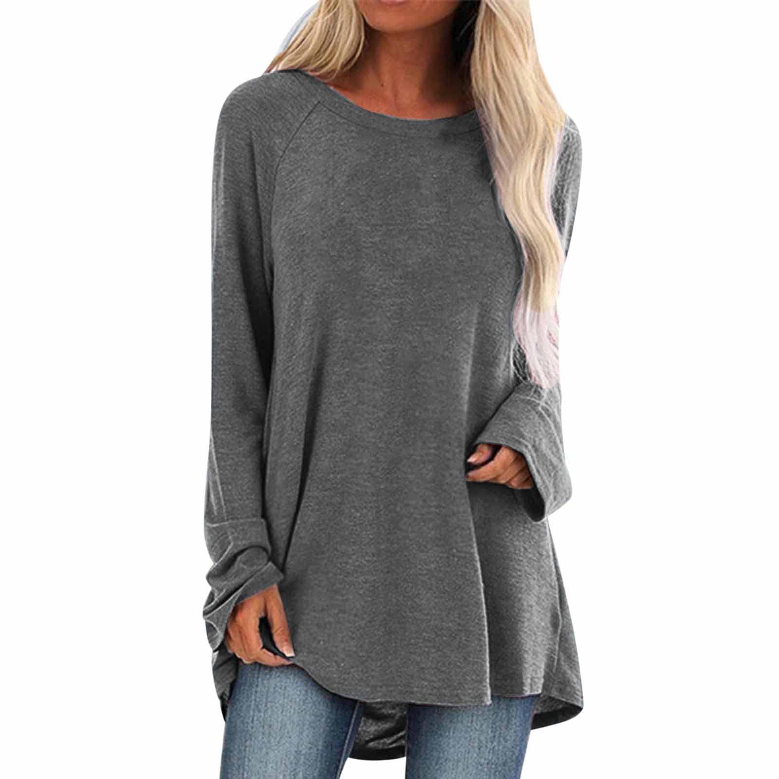 Women's Casual Long Sleeve Tie Dye Tunic Tops - Round Neck Loose Fit Irregular Hem Shirts for Everyday Wear | Perfect for Work, Weekend Outings & Boho Style