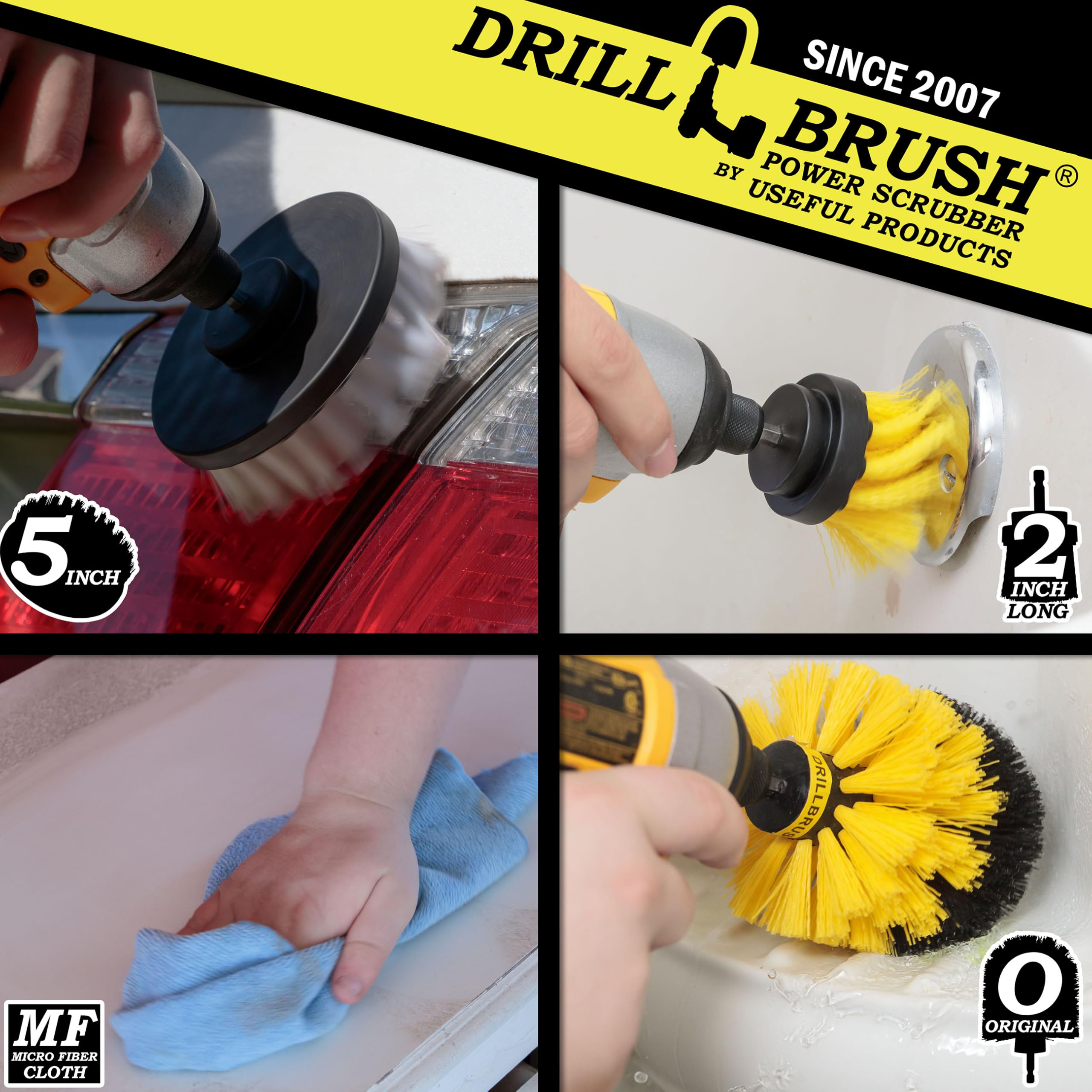 Powerful Drill Brush Set for Deep Cleaning - Bathroom Shower, Tile, Grout & Bathtub Scrubber - Cast Iron & Glass Door Cleaner with Microfiber Cloth - Ideal for Shower Curtains, Bath Mats & Tough Stains