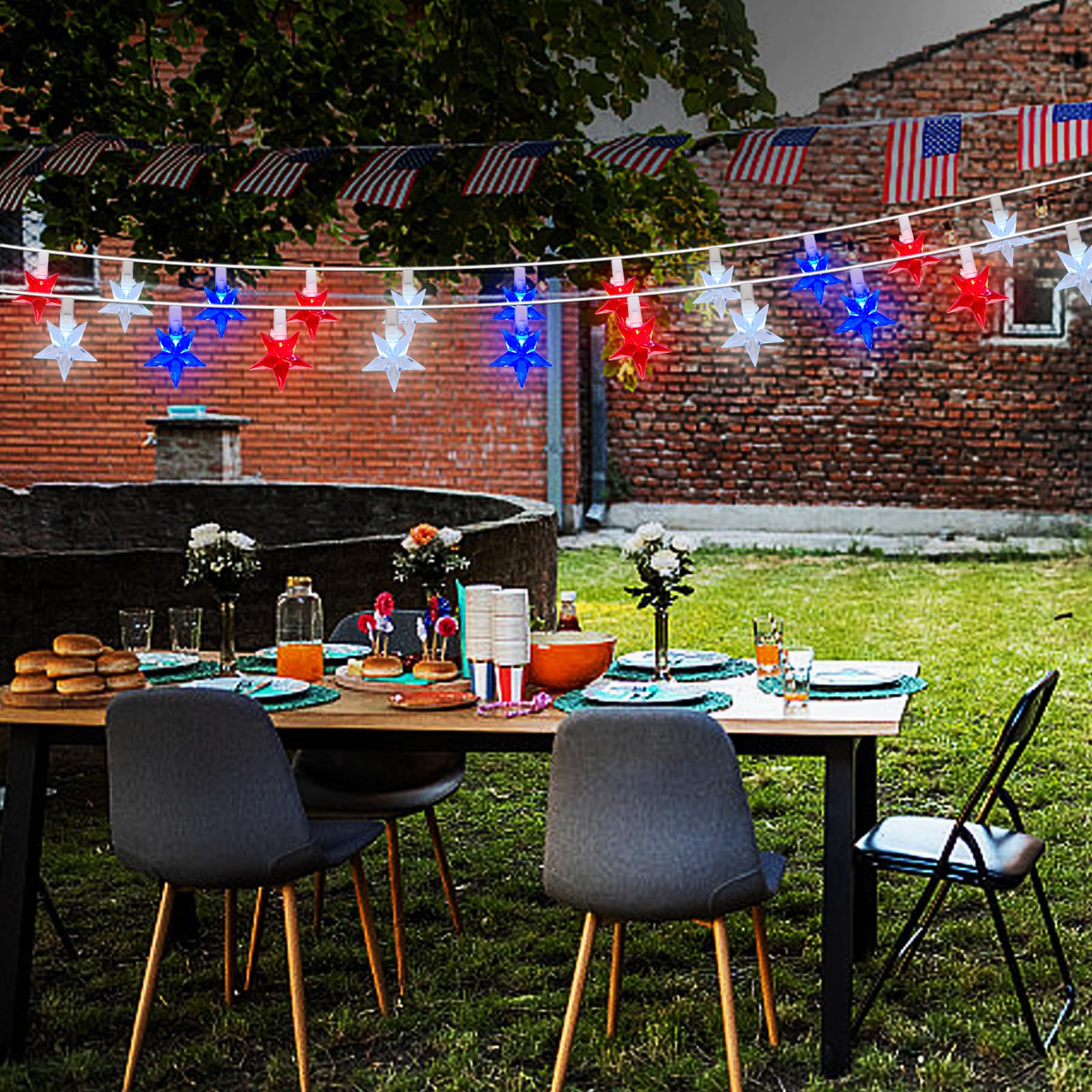 4th of July Patriotic LED String Lights - 35 Red White & Blue Star Fairy Lights for Independence Day Decorations | Outdoor Memorial Day Party Lights | Perfect for Porch, Yard, and Holiday Celebrations