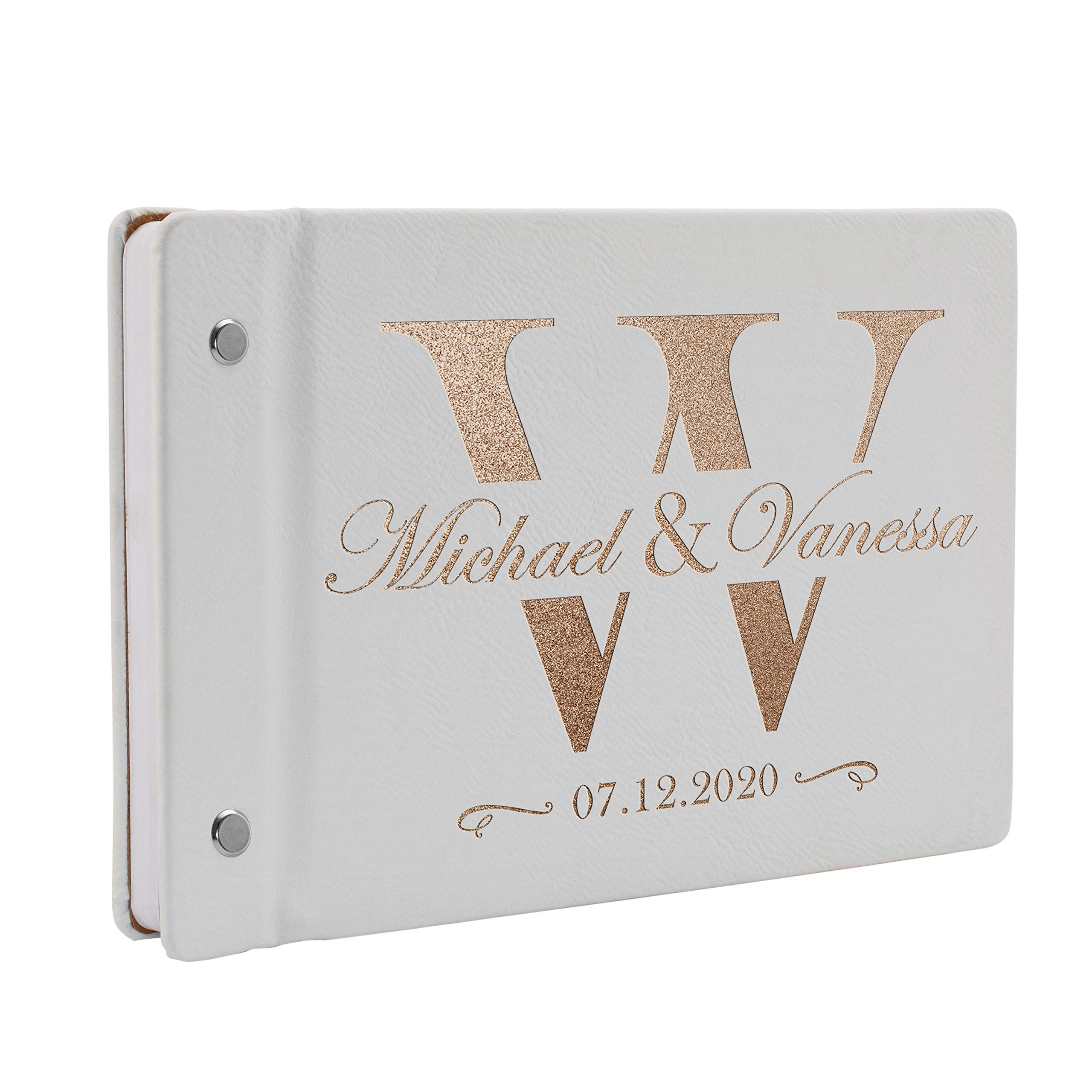 Personalized Leather Wedding Guest Book for Bride & Groom - Custom White Guest Signing Book with 60 Pages - Elegant Bridal Shower & Reception Registry - Perfect for Wedding, Anniversary & Special Events