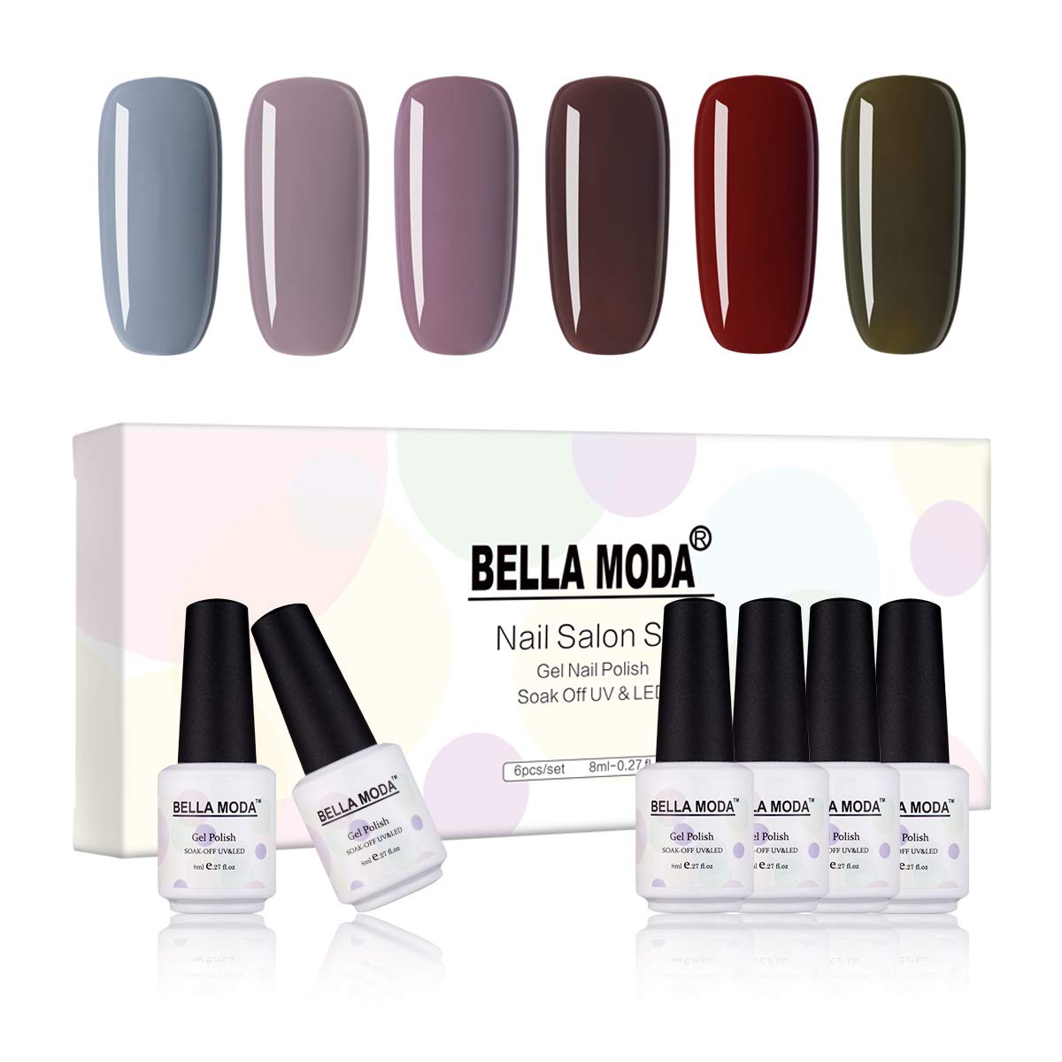 8ml UV Nail Gel Polish Starter Kit - 6 Soak Off Gel Colors with Gift Box (BB-07) for Salon & Home Manicure, DIY Nail Art, Professional Nail Extension