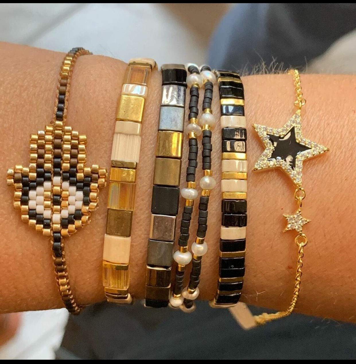 KELITCH Miyuki Beaded Stretch Bracelets for Women - Stackable Tila Strand Bangles Set (02C) - Perfect for Layering, Boho Fashion & Everyday Wear