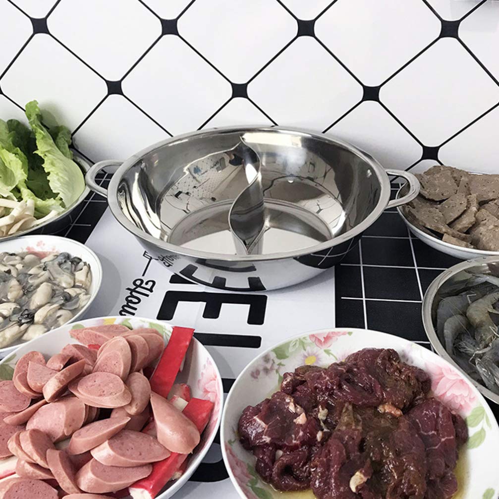 Stainless Steel Shabu Shabu Pot with Divider - 1pc Cabilock Hot Pot for Gas & Induction Stoves - Perfect for Home Cooking, Asian Cuisine & Family Gatherings