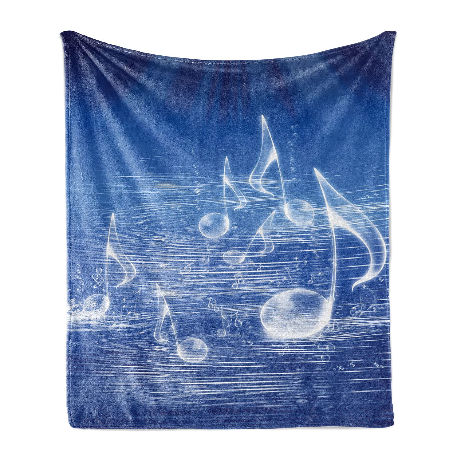 Ambesonne Music Themed Fleece Throw Blanket - Blue Musical Notes & Dancing Waves Design, 70