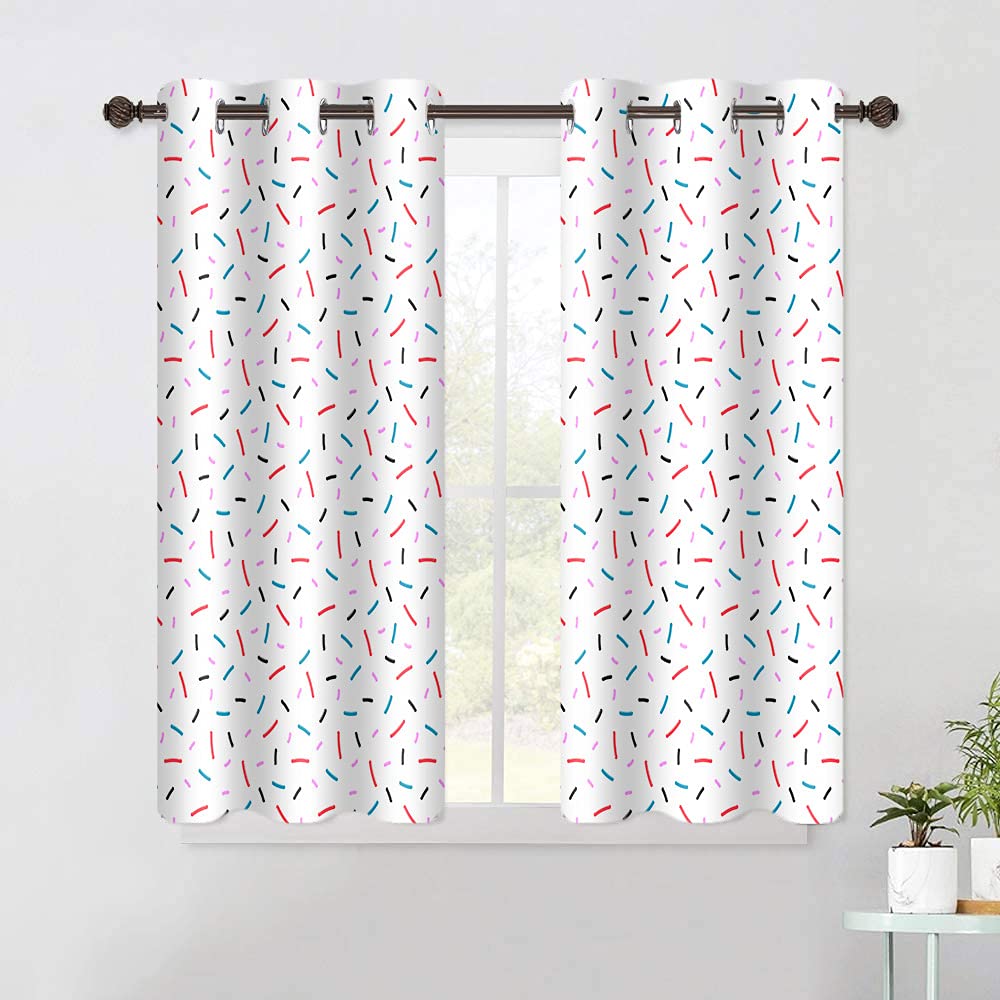 Red Blue and White Sprinkle Curtains - 2 Panels 42x63 Inch Blackout Drapes for Kitchen, Bakery & Ice Cream Shop Decor | Fun Confetti Candy Pattern Window Treatments for Home & Commercial Use