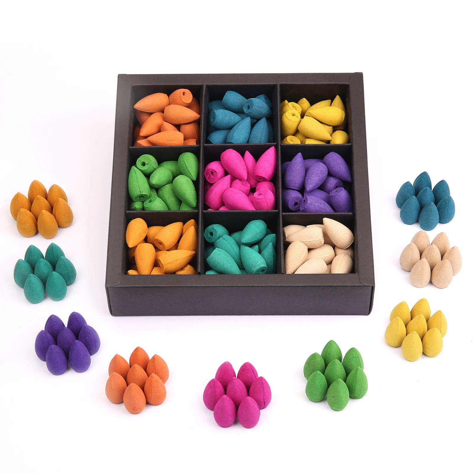 OTOFY 180 Pcs Natural Backflow Incense Cones - Handmade Rose, Tulip, Jasmine & Lavender Scented Waterfall Incense for Meditation, Yoga, Aromatherapy | Perfect for Relaxation, Spa & Home Decor (Black & White)