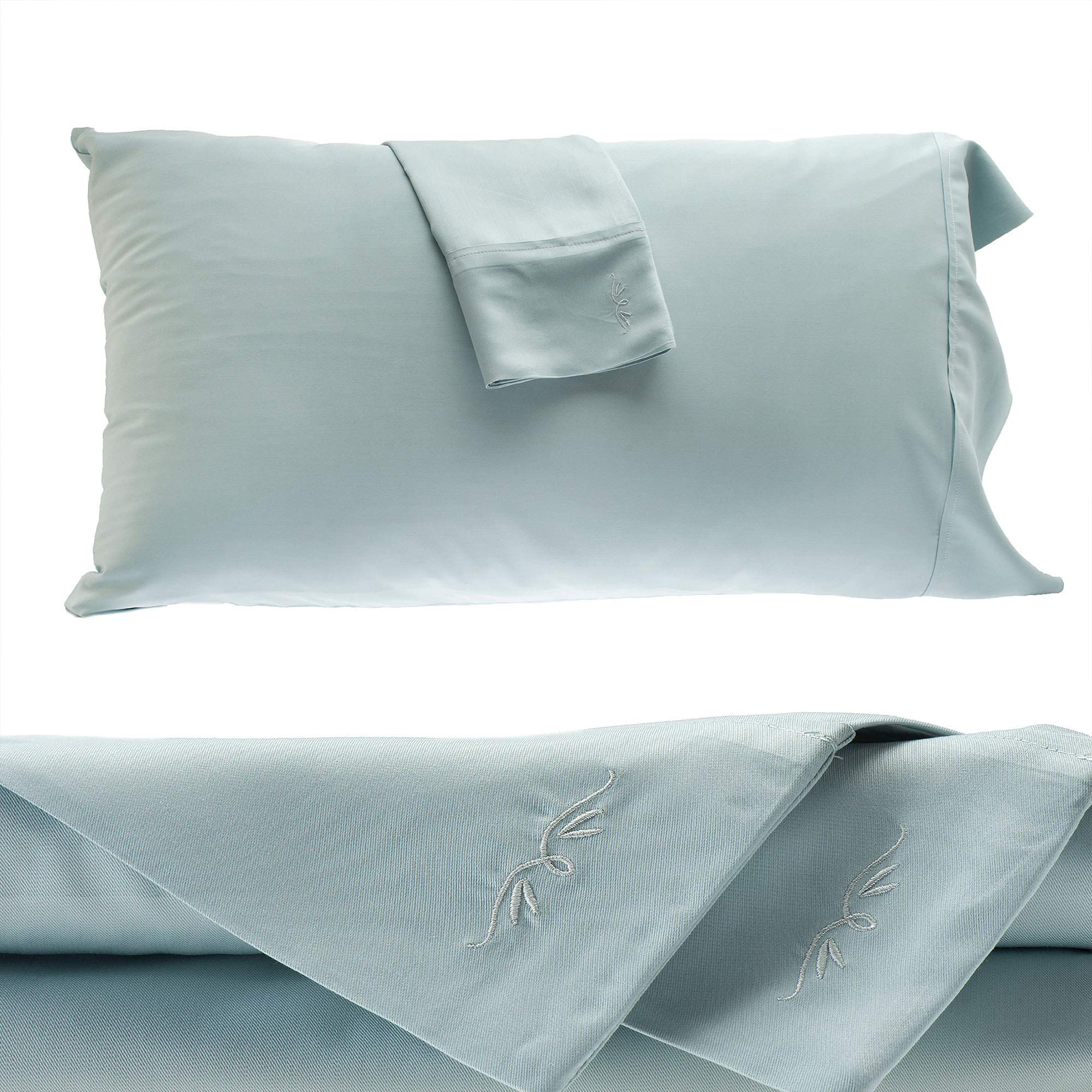 BedVoyage 100% Organic Bamboo Viscose Cooling Bedding Set - 2 Pillowcases, 1 Fitted Sheet, 1 Flat Sheet with Linen Bag - Ultra Soft Sky Blue Sheets for Hot Sleepers - Perfect for Summer Nights & Temperature Regulation