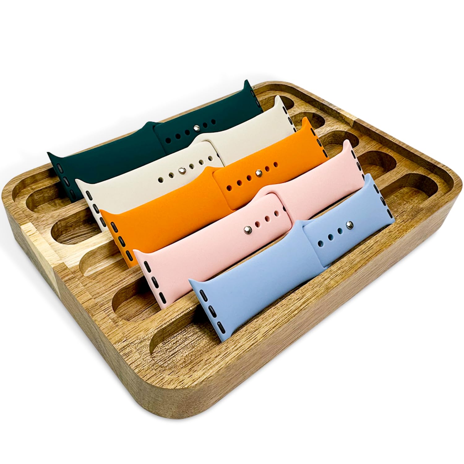 Premium Acacia Wood Apple Watch Band Organizer Tray - Stylish Smartwatch Display Stand for Desk, Nightstand & Travel - Perfect for Watch Lovers & Minimalist Home Office Decor