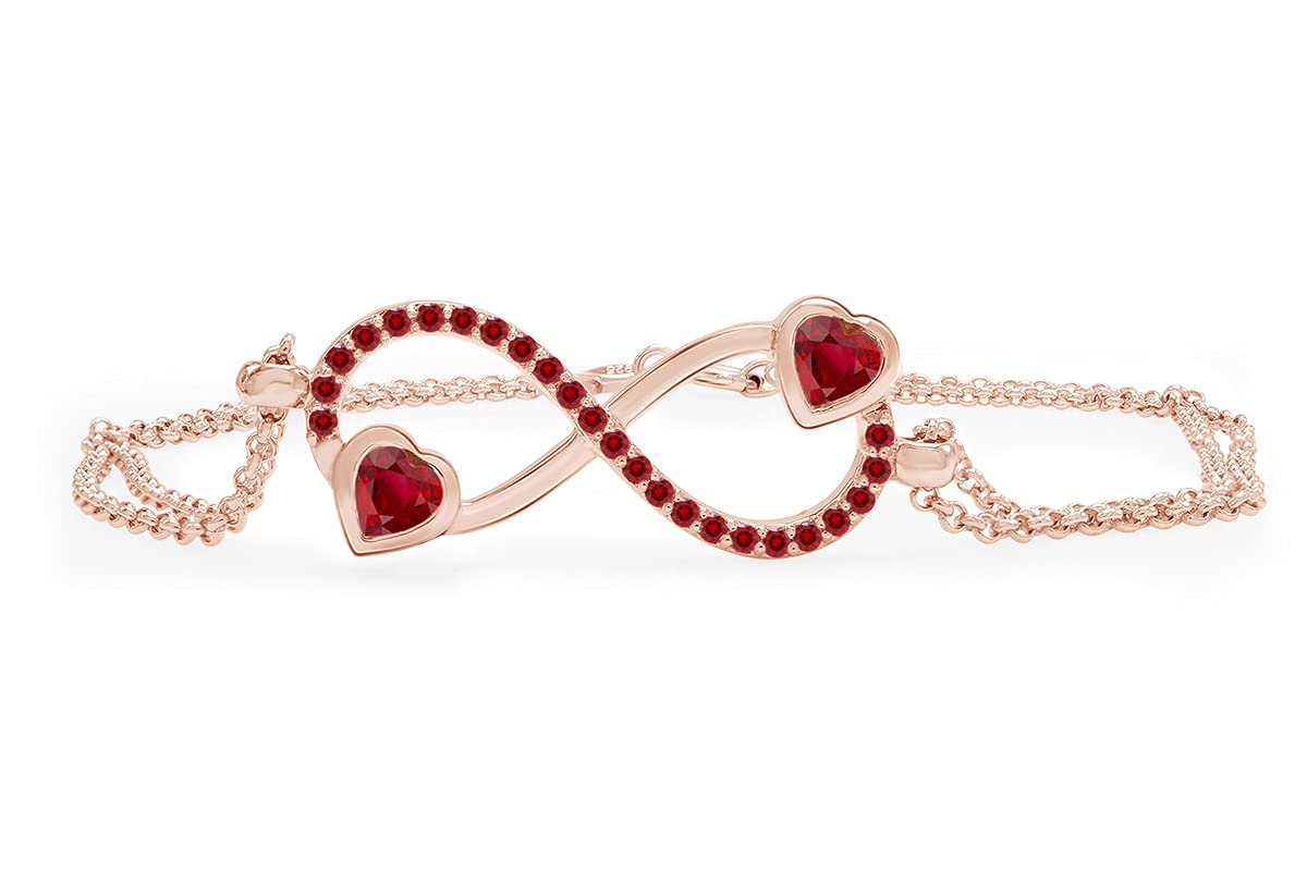 AFFY Simulated Gemstone Infinity Heart Chain Bracelet - 14k Rose Gold Plated Sterling Silver - Romantic Gift for Women, Valentine's Day, Anniversary & Special Occasions