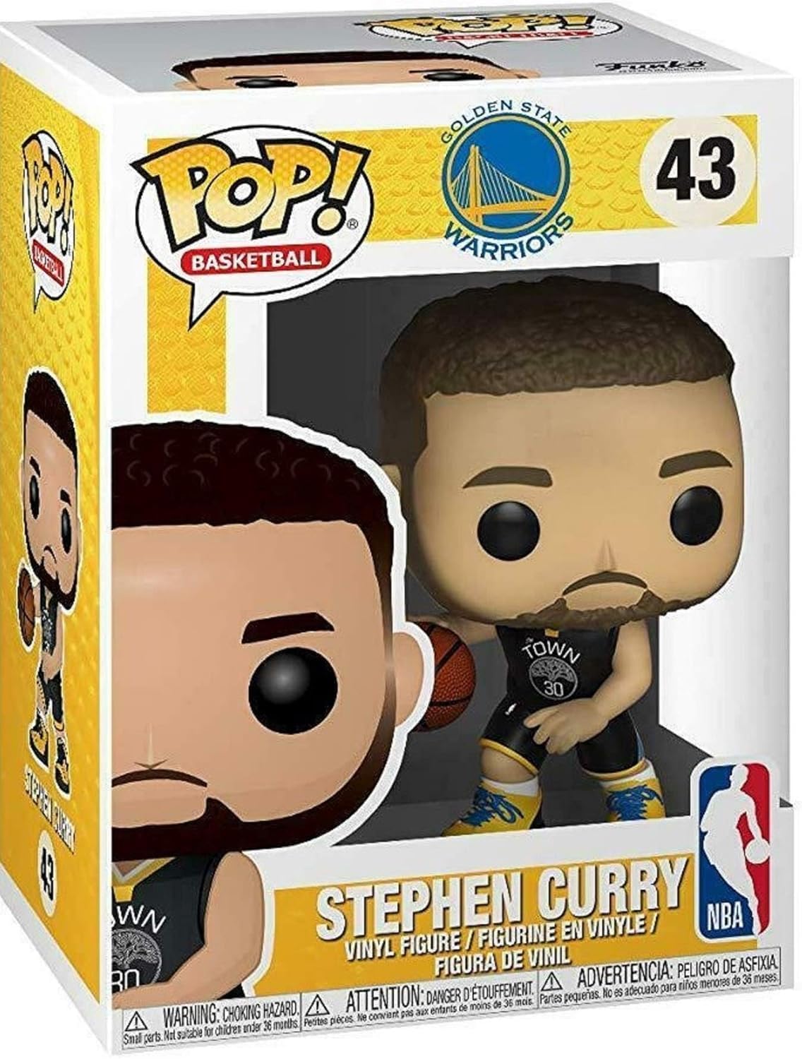 Stephen Curry Golden State Warriors #30 NBA Action Figure with Pop Protector - Officially Licensed Collectible for Fans, Display & Gift Giving