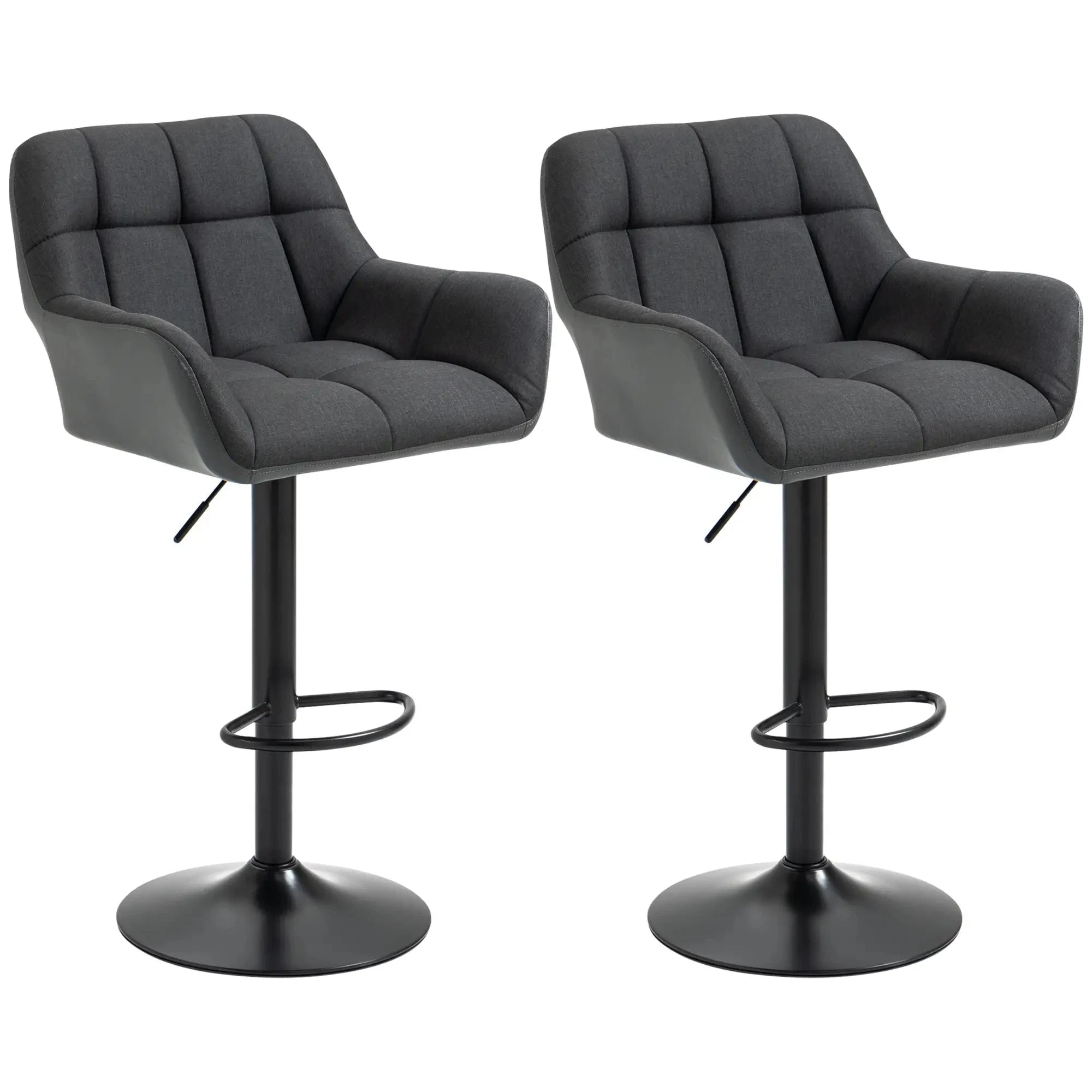 Swivel Adjustable Bar Stools (Set of 2) - Faux Leather & Linen Touch Fabric - 5 Color Options - Perfect for Kitchen Islands, Home Bars & Dining Areas