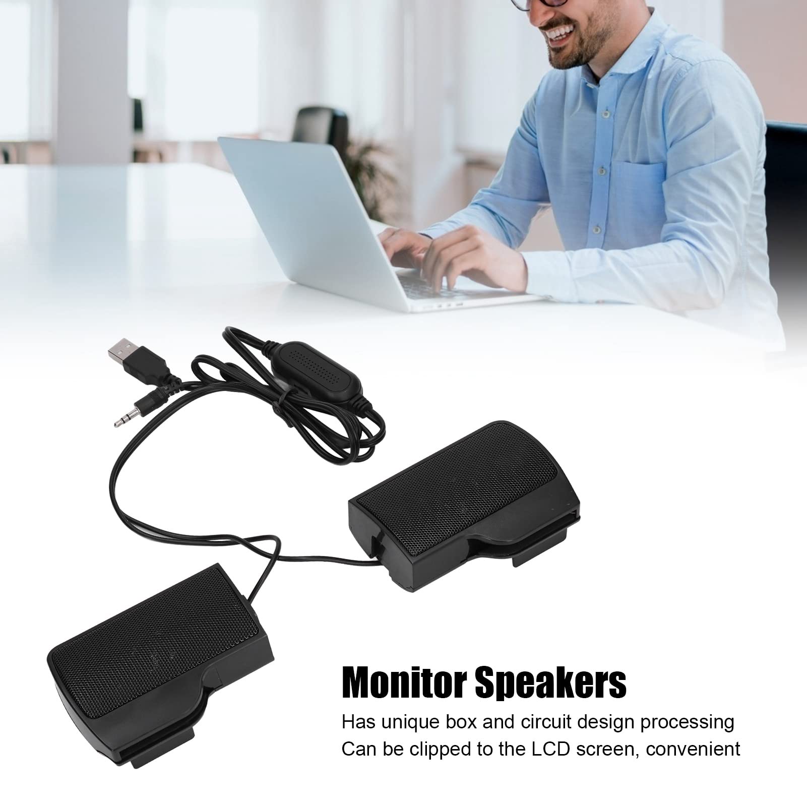 SUNGOOYUE USB Powered Wired Laptop Speakers - Stereo Soundbar with Adjustable Monitor Clip for PC, Desktop, Notebook | Perfect for Home Office, Gaming & Online Meetings
