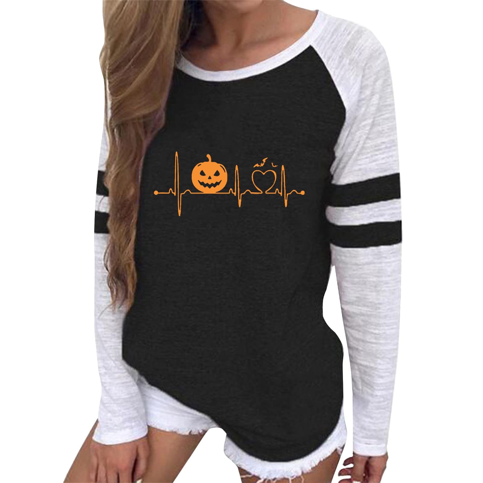Women's Long Raglan Sleeve Crew Neck T-Shirt | Patterned Loose Fit Casual Top | Fall Fashion Basic Tee | Perfect for Everyday Wear, Weekend Outings & Layering