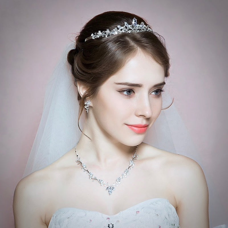 Elegant Candice Silver Cubic Zirconia Bridal Jewelry Set with Tiara - 3 Piece Wedding Accessories for Bride, Bridesmaids & Special Occasions