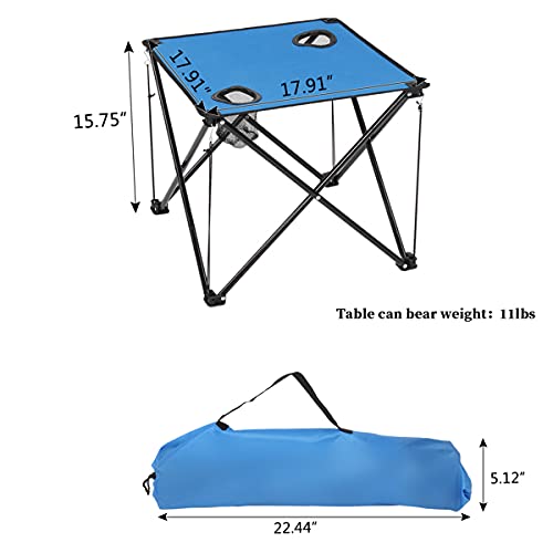 Portable Folding Camping Table with Carrying Bag - Lightweight Oxford Cloth & Steel Frame Picnic Table with 2 Mesh Cup Holders - Compact Outdoor Side Table for Camping, Beach, Fishing, Hiking, Picnics & Backyard BBQs (Blue) - Perfect for Outdoor Adventures & Family Gatherings