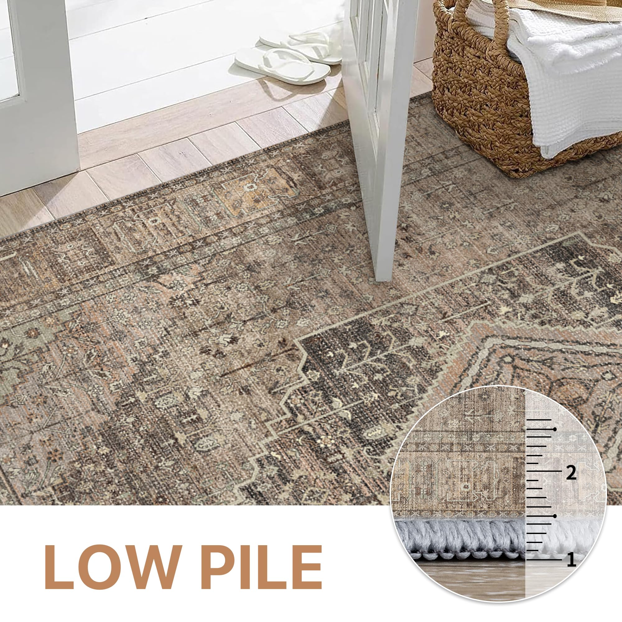 GENIMO 2x5 Non-Slip Runner Rug - Washable Low Pile Lightweight Carpet for Hallway, Living Room, Entryway, Bedroom & Kitchen - Tan | Perfect for High Traffic Areas & Home Decor