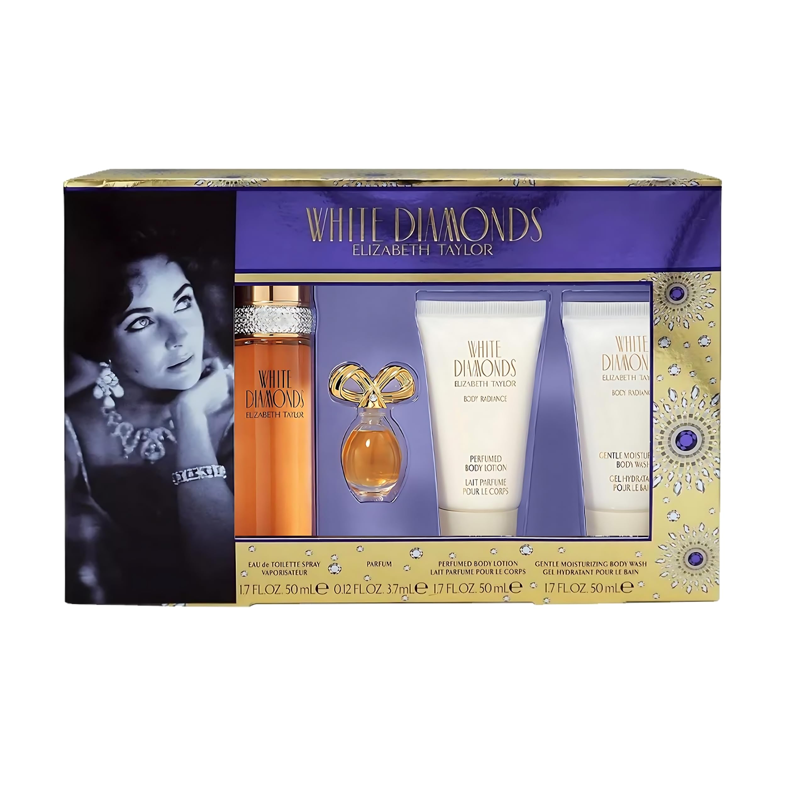 Elizabeth Taylor White Diamonds Perfume for Women - Eau de Toilette 4-Piece Gift Set (1.7 oz) | Floral Fragrance for Everyday Wear, Date Nights & Special Occasions
