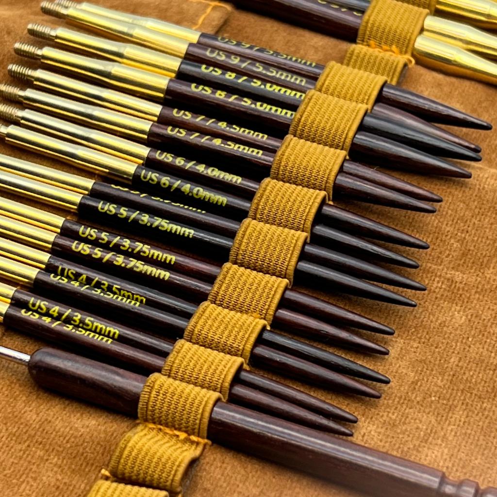 Premium 3.5 Inch Rosewood Interchangeable Circular Knitting Needle Set with Leather Case - 29 Piece Knitting Kit for Sweaters, Socks & Scarves - Perfect for Beginners & Advanced Knitters