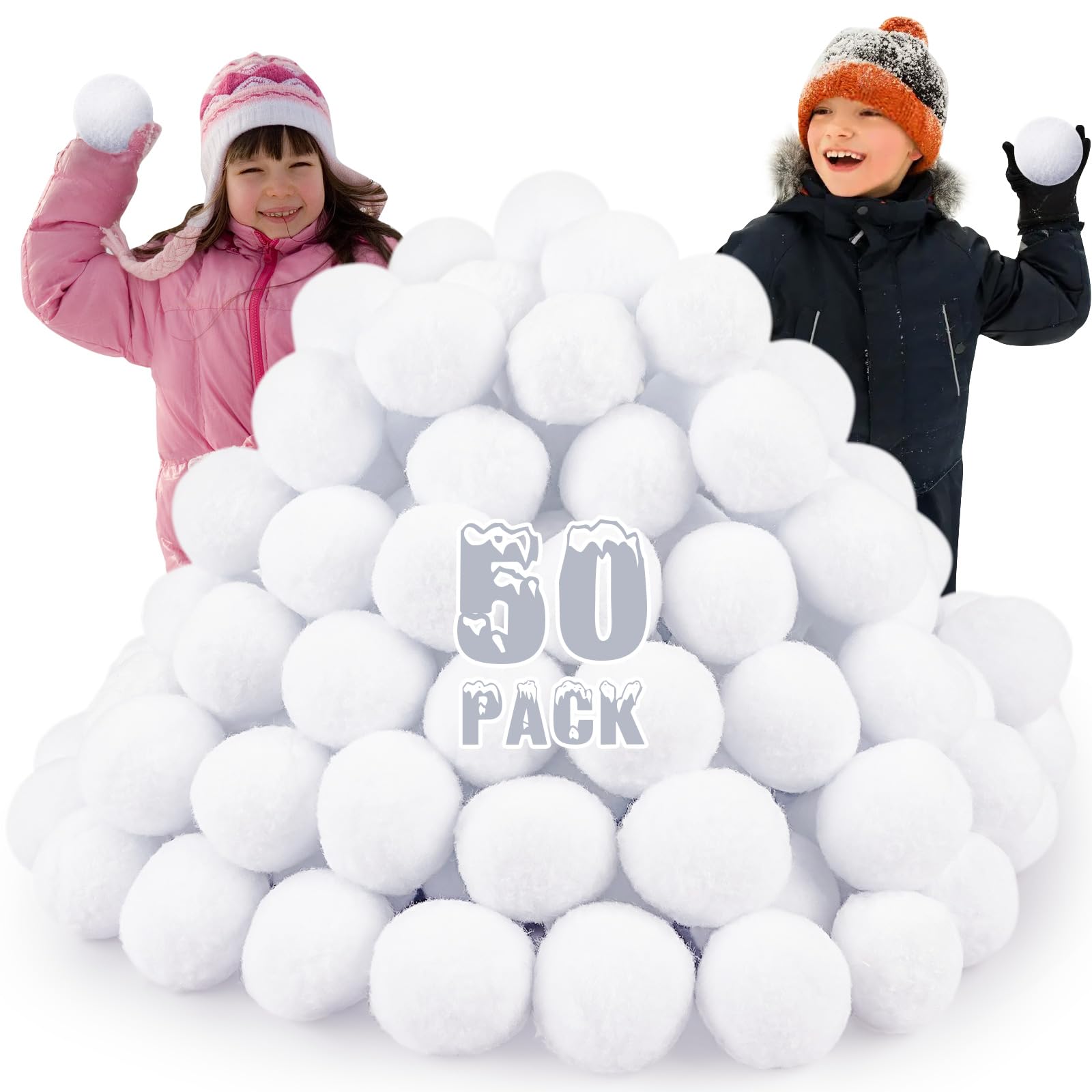 50 Pack Large 1.96 Inch Artificial Snowballs - Indoor/Outdoor Snowball Fight Set for Kids, Winter Party Games, Christmas Decor & DIY Gift Supplies - Perfect for Holiday Play, Classroom Activities & Family Fun