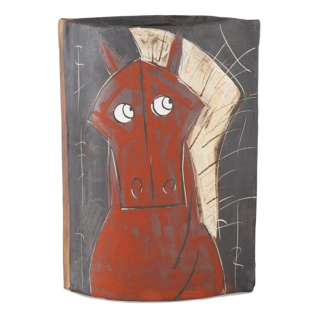 11.25 Inch Hand-Painted Red Porcelain Horse Vase - Elegant Home Decor for Living Room, Office & Wedding Centerpieces