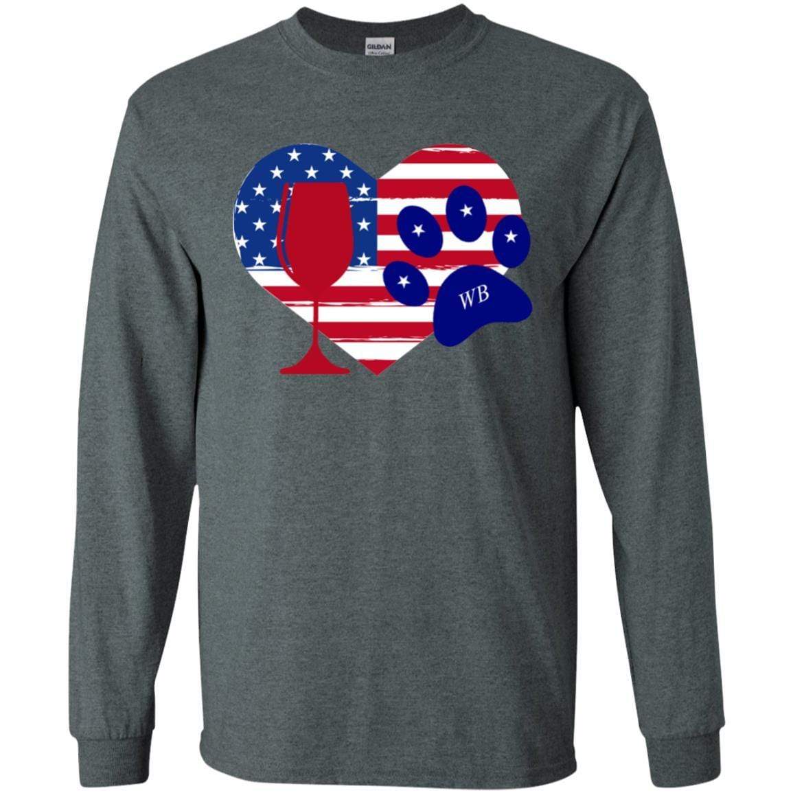 WineyBitches.Co American Wine Paw Heart Long Sleeve Ultra Soft Cotton T-Shirt | Cute Dog Lover Wine Enthusiast Gift for Women | Perfect for Wine Tasting, Girls Night Out & Casual Wear