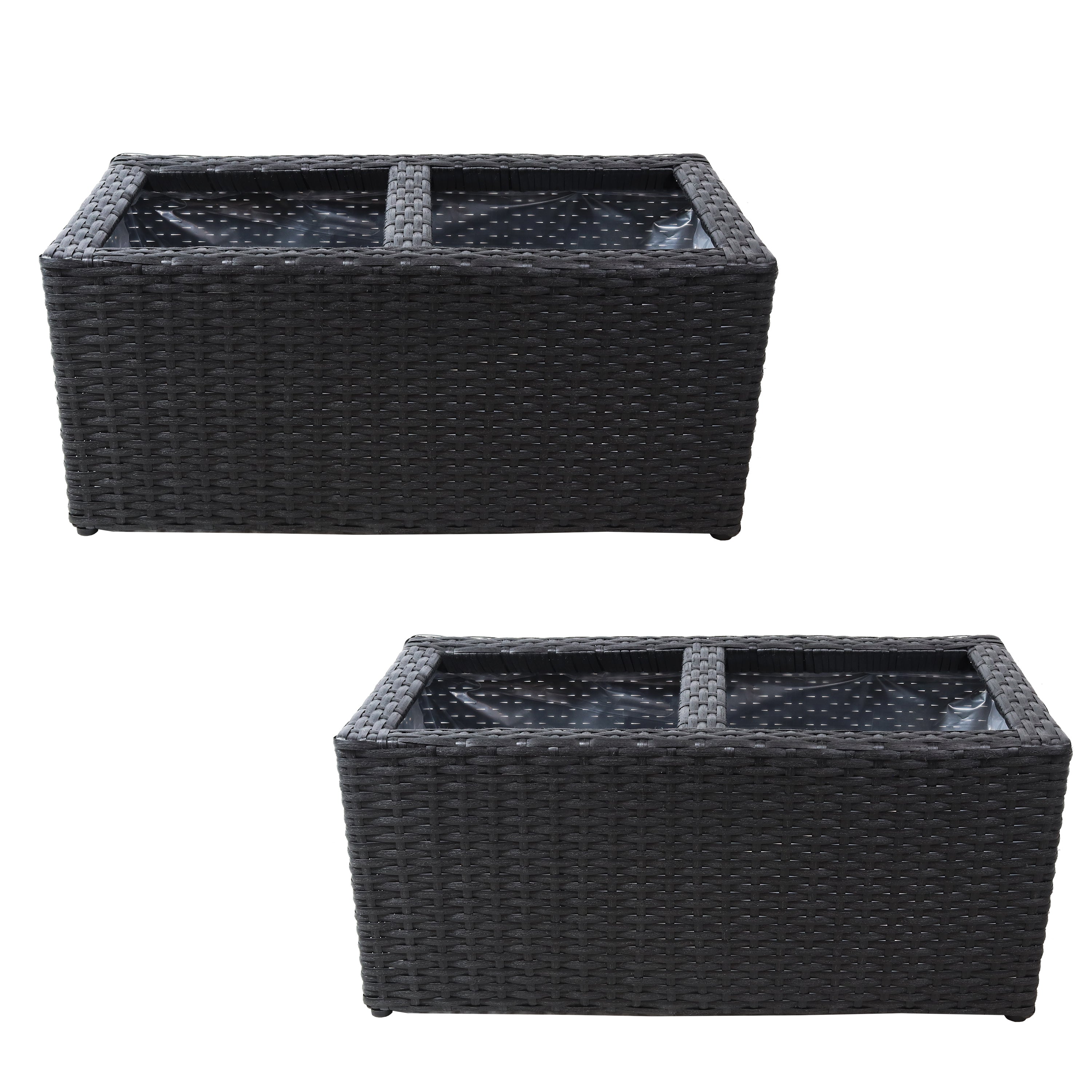 Sunnydaze 2-Piece Set of Modern Rectangle Indoor Planters - Durable Polyrattan Material for Home, Office & Garden Decor - Perfect for Living Room, Patio or Balcony Plants