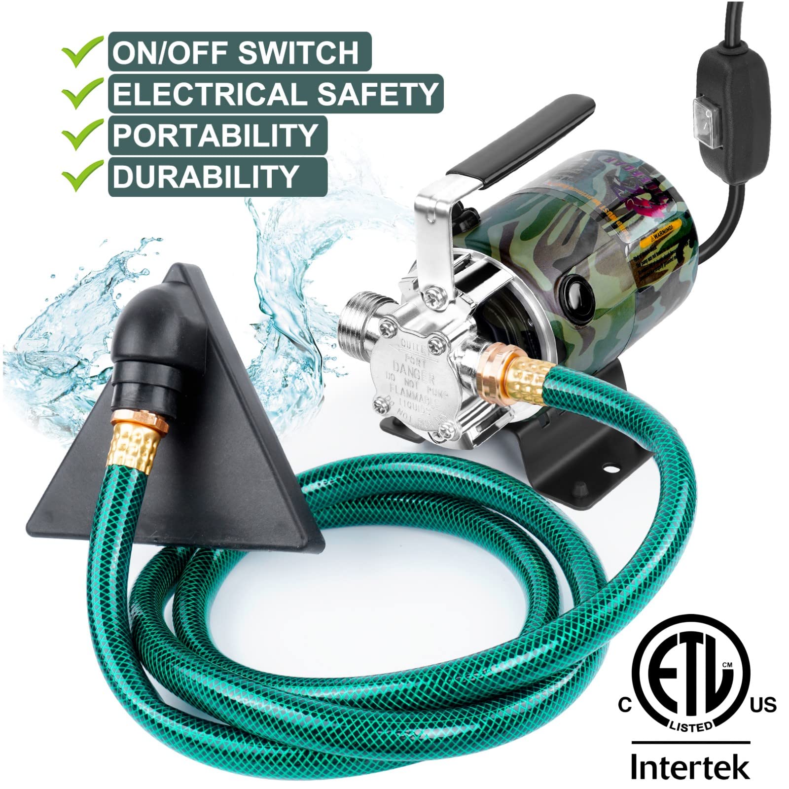 TIGEROAR 330 GPH Portable Utility Water Transfer Pump 115V with Switch, 0.1HP Lightweight Pool Pump - Includes 6 ft. Hose & 3/4 in. Ports for Draining Pools, Basements, Aquariums, and Flooded Areas