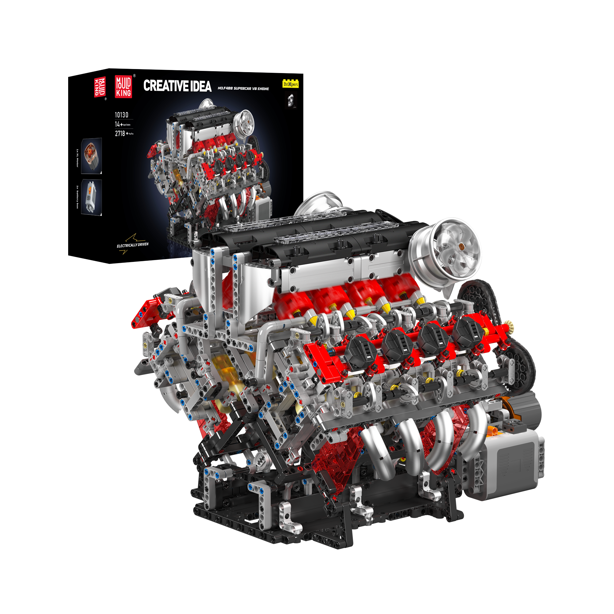 Mould King 10130 F488 Motorized V8 Engine Model Building Kit - 2,718 Pieces STEM Toy for Adults & Teens | DIY Engineering Project, Gift for Car Enthusiasts, Home Office Display
