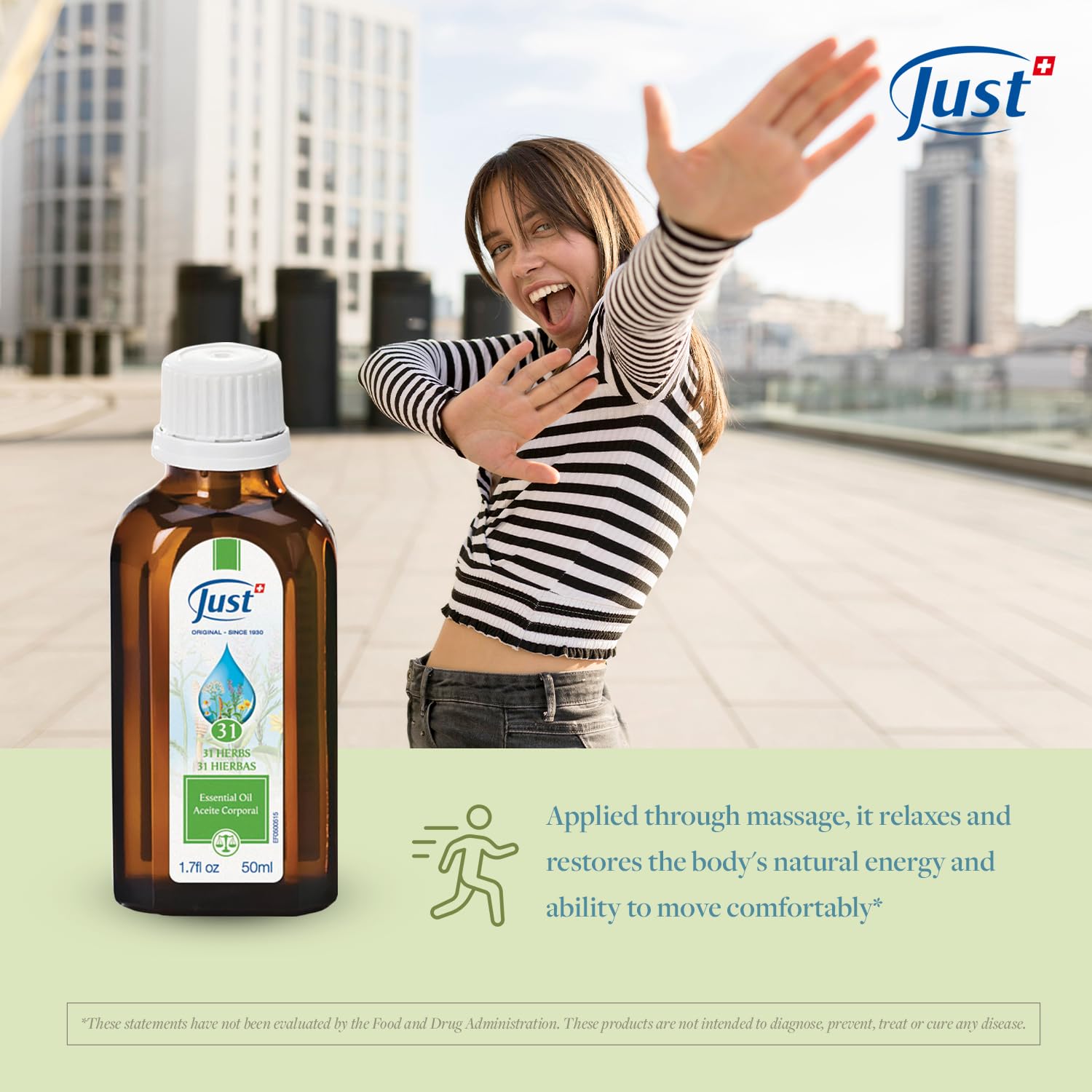 Swiss Just 31 Herbal Essential Oil - 50ml Natural Eucalyptus Massage Oil for Muscle Soreness & Joint Pain Relief | Family-Friendly Aromatherapy Solution for Relaxation, Stress Relief & Home Spa