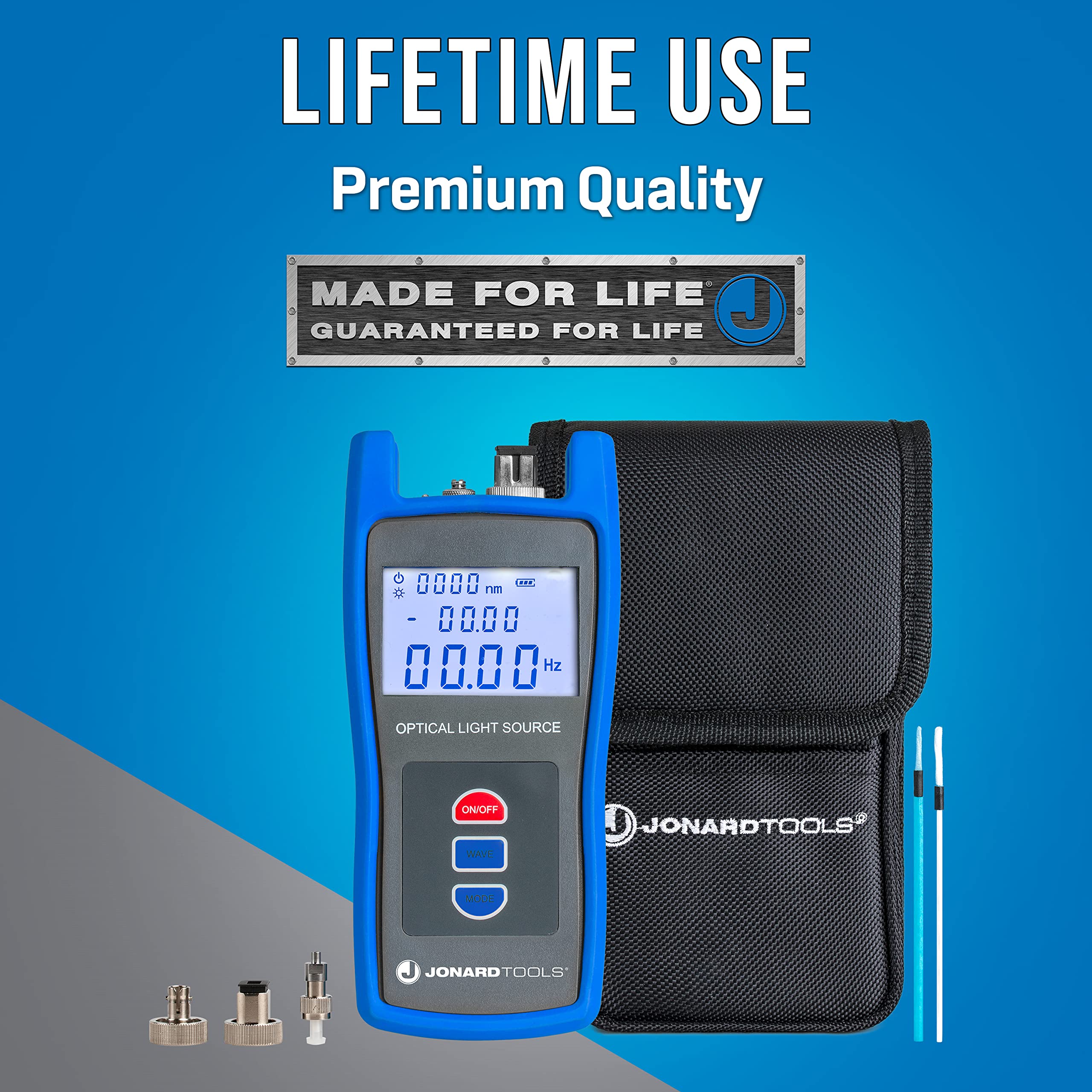 Jonard Tools FLS-50 Fiber Optic Light Source with FC/SC/LC (PC/UPC) Adapters - Single Mode Fiber Tester for Network Installation & Maintenance