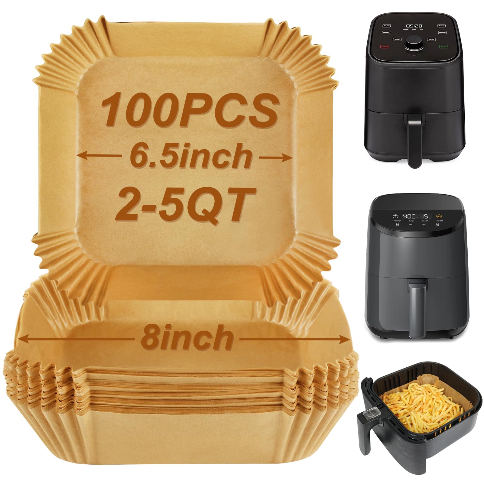 BYKITCHEN 100-Pack Square Air Fryer Disposable Paper Liners - Fits Cosori, Instant Pot, Dash Mini & Most Air Fryers | Non-Stick Cooking, Easy Cleanup for Healthy Meals & Snacks