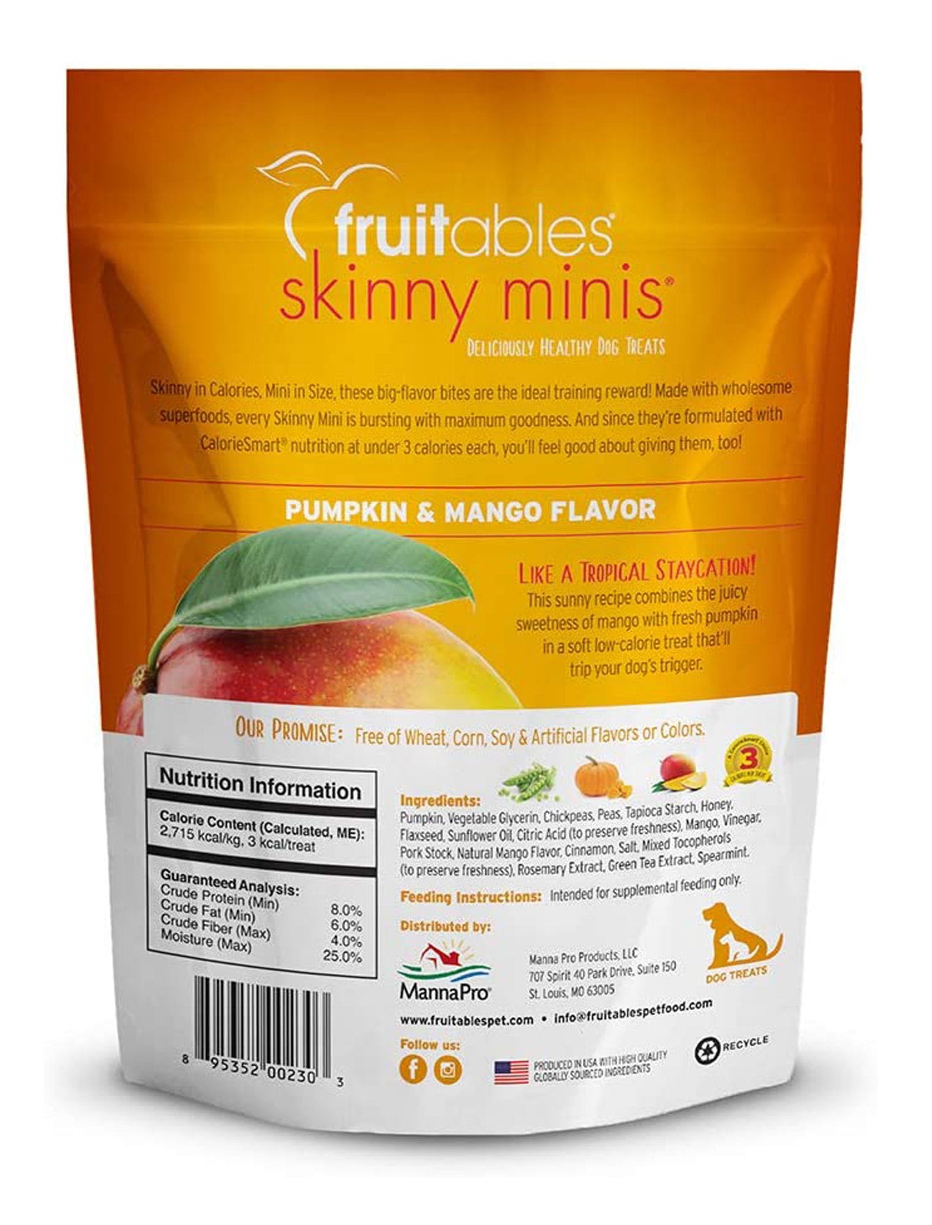 Fruitables Skinny Minis Pumpkin & Mango Flavor Dog Treats - Low Calorie Training Rewards for Small & Medium Dogs