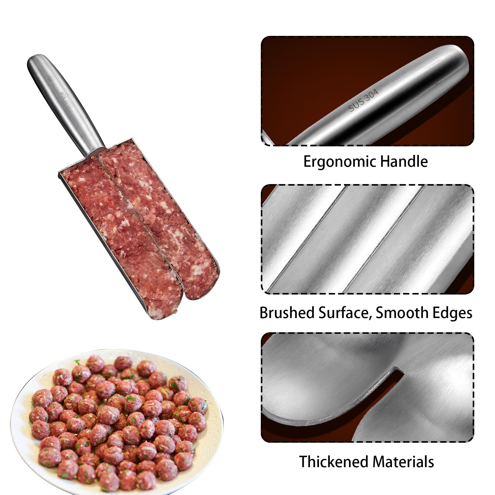 Premium Stainless Steel Meatball Maker Tool - Non-Stick Meat Ball Scoop with Cutting Spoon | Perfect for Homemade Italian Meatballs, Swedish Köttbullar & Asian Dumplings | Ideal for Home Cooking, Restaurants & Meal Prep