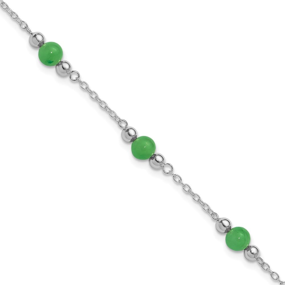 925 Sterling Silver Green Jade Anklet Chain - Elegant Adjustable Ankle Bracelet for Women, Dainty Fine Jewelry Gift for Her, 9 Inch - Perfect for Weddings, Parties & Everyday Wear
