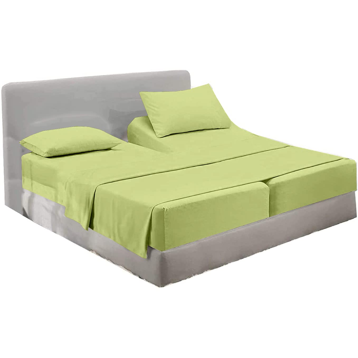 Split King Sheets Set - 5 Piece 600 Thread Count 100% Long Staple Soft Combed Cotton for Adjustable Beds - Sage Green - Perfect for Sleep Comfort & Adjustable Bed Frames