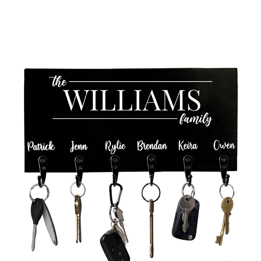 Custom Wooden Family Name Key Holder Wall Decor - Personalized Key Rack with 2-7 Metal Hooks, Wedding Gift & Home Décor for Entryway, Kitchen, or Office Organization