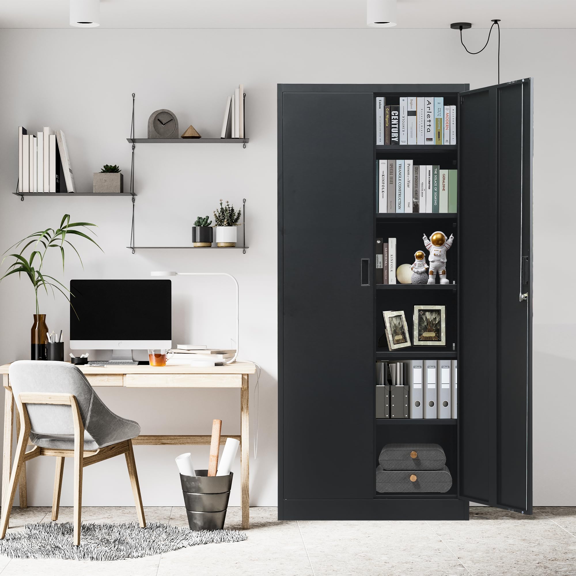 Heavy Duty Metal Storage Cabinet with Locking Doors & 5 Adjustable Shelves - Black Garage Cabinet for Office, Classroom, Warehouse Organization - Perfect for Tool Storage, School Supplies & Industrial Use