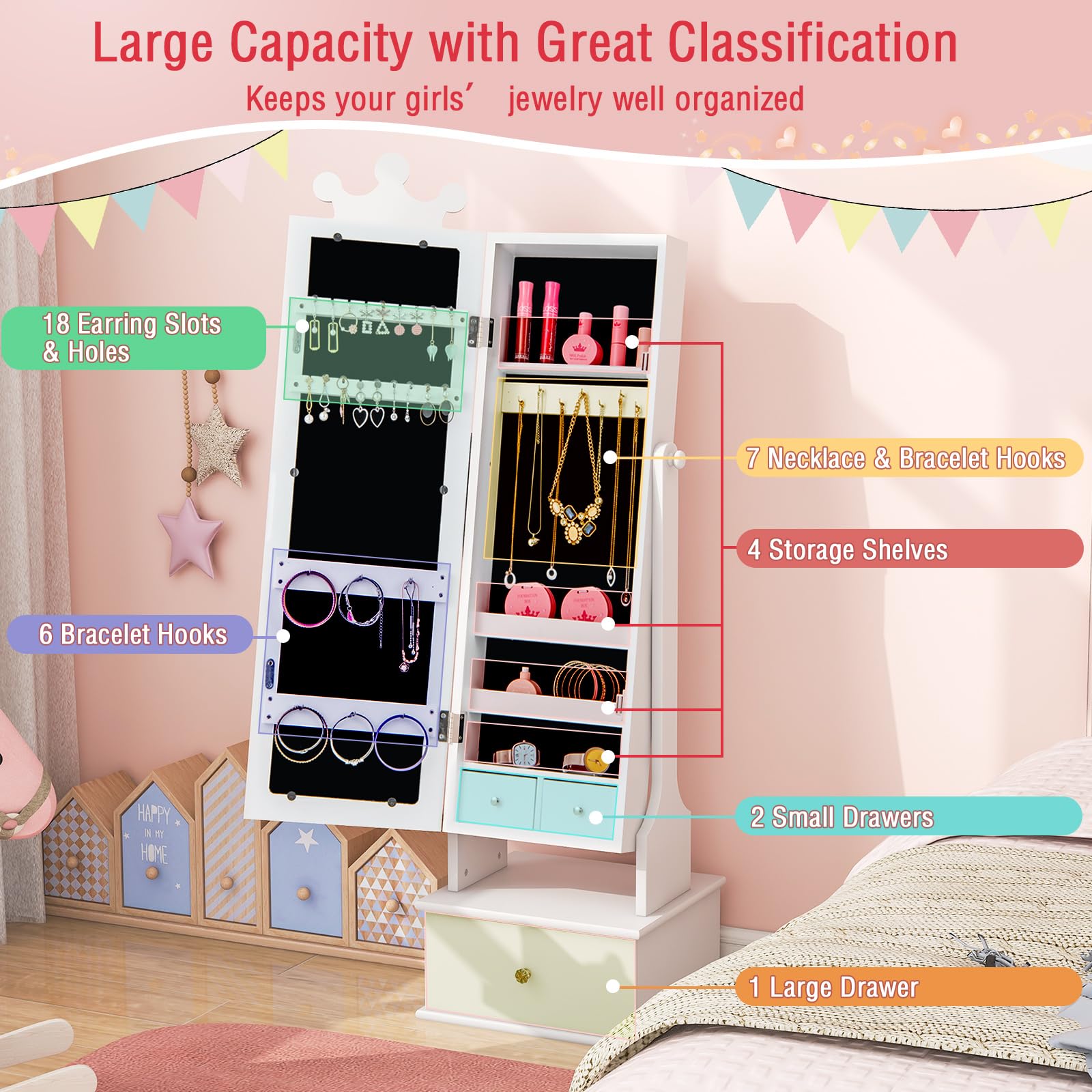 Charmaid Kids Jewelry Cabinet with Mirror - 44.5