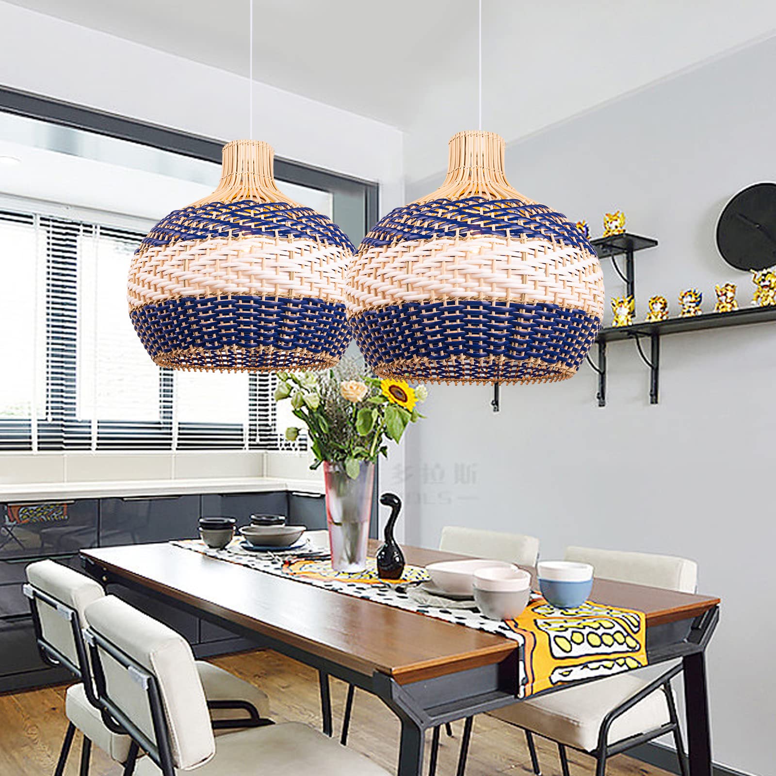 Arturesthome Natural Rattan Pendant Light - 1-Light Woven Chandelier with Domed Shade for Farmhouse Kitchen, Dining Room, Bedroom & Patio Lighting