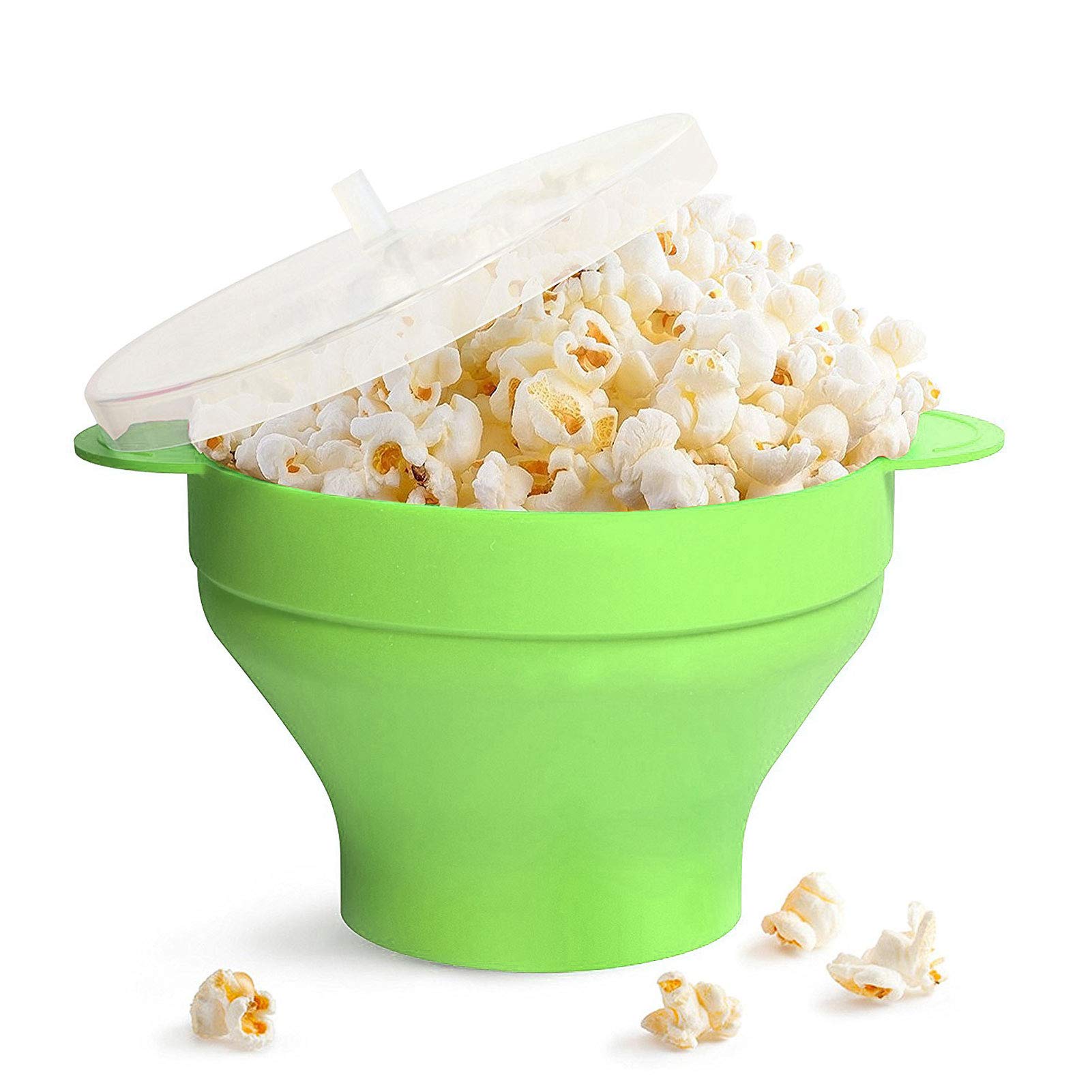 Microwave Popcorn Maker - Collapsible Silicone Popcorn Popper Bowl for Hot Air Popping, BPA-Free & Dishwasher Safe (Green) - Perfect for Movie Nights, Snacks & Healthy Eating at Home