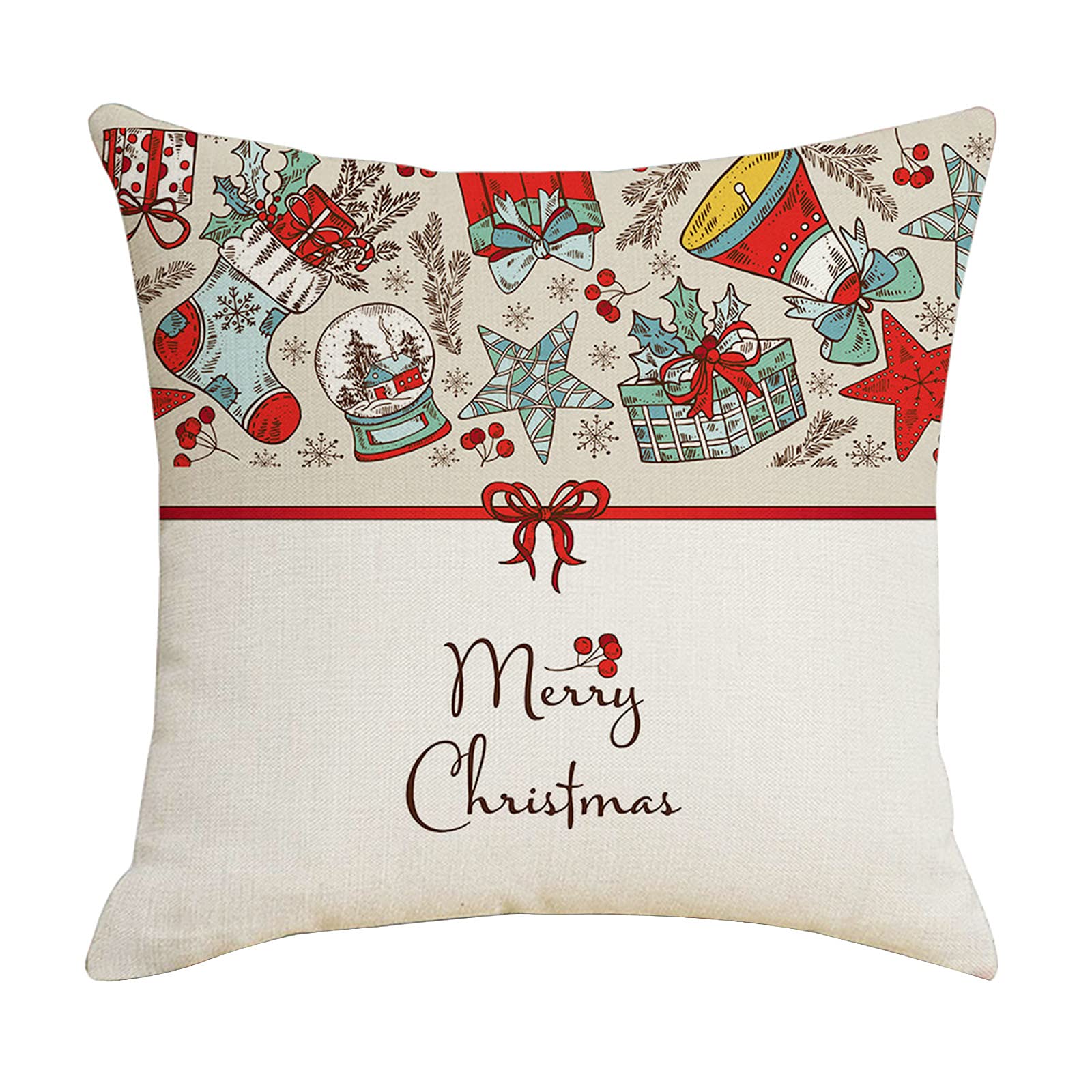 YXWLLN Santa Linen Christmas Cushion Cover 2021 - Printed Holiday Sofa Pillow Case for Xmas Decor, Gift & Cozy Home