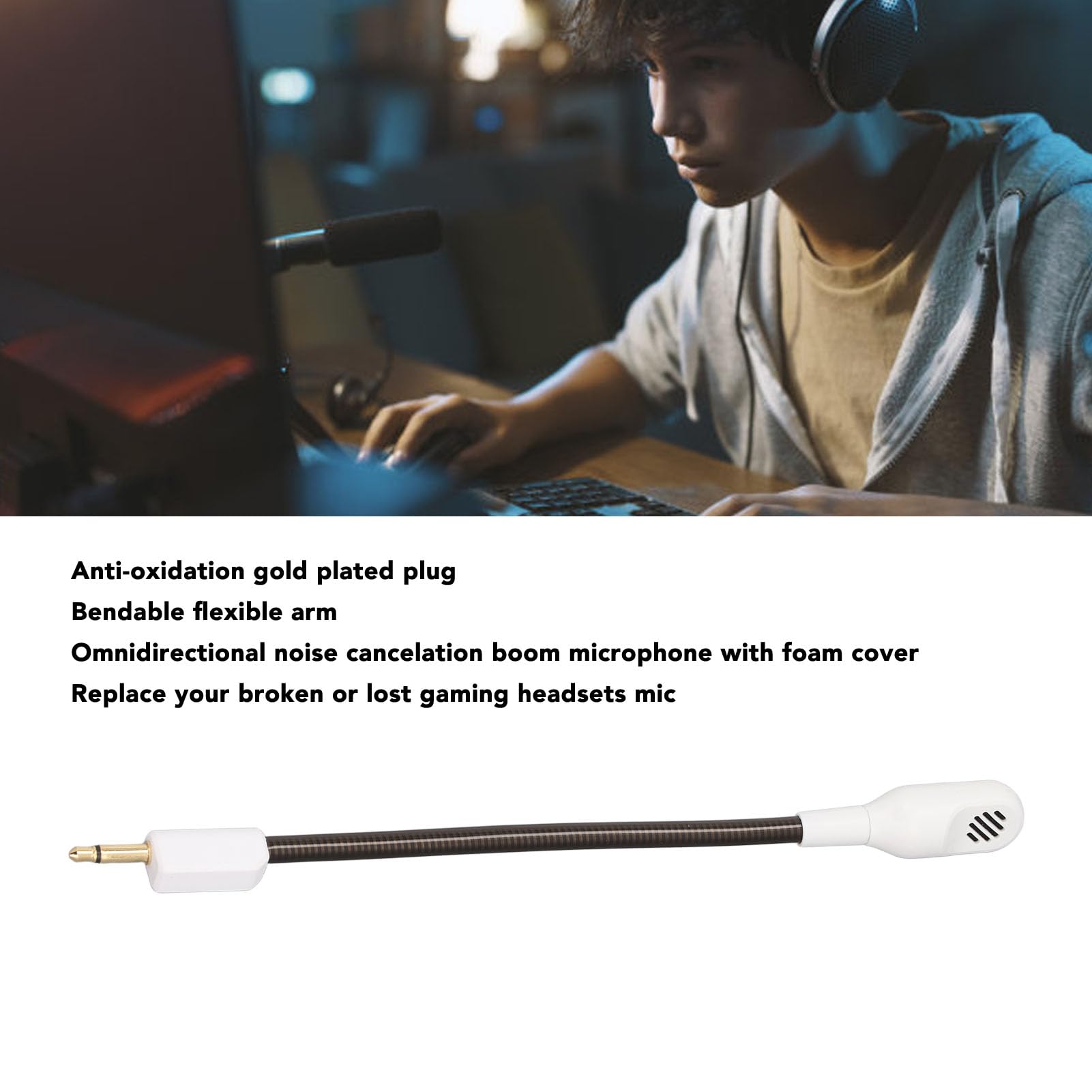 Replacement Microphone for Razer BlackShark V2 & BlackShark V2 Pro Wireless Gaming Headset - 3.5mm Noise Cancelling Boom Mic (White) - Perfect for Gaming, Streaming & Online Meetings