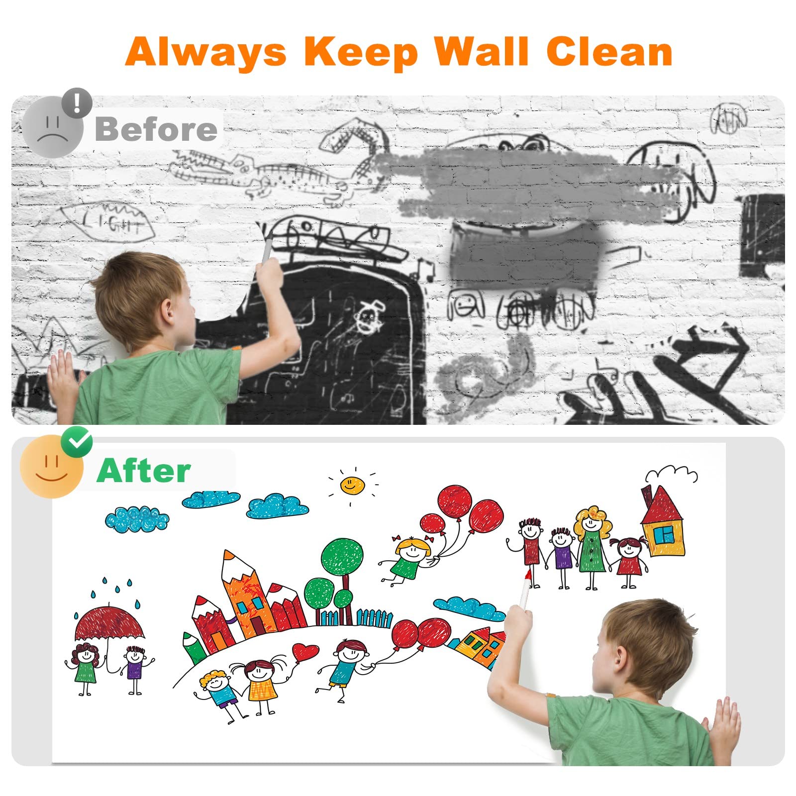 Nortix White Board Sticker Roll - 4x8ft Dry Erase Contact Paper, Stain-Proof Wall Decal for Home, Office & Classroom - Peel & Stick Whiteboard Surface for Notes, Reminders & Creative Projects