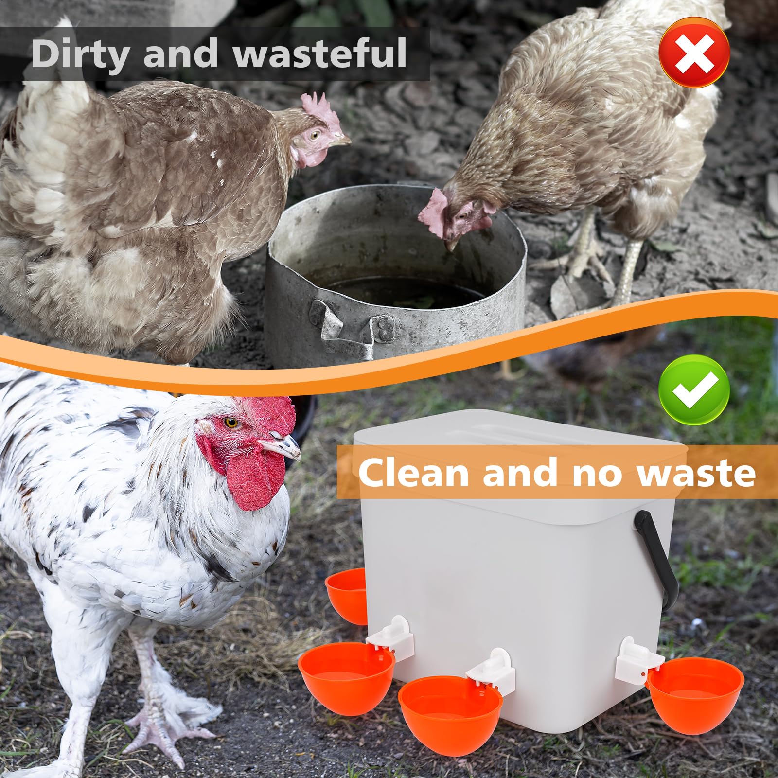 TGEYD Automatic Chicken Water Cups (6 Pack) - Large Poultry Waterer for Chickens, Ducks, Geese, Turkeys & Rabbits - Includes Matching Drill - Perfect for Coops, Farms & Backyard Poultry Keeping