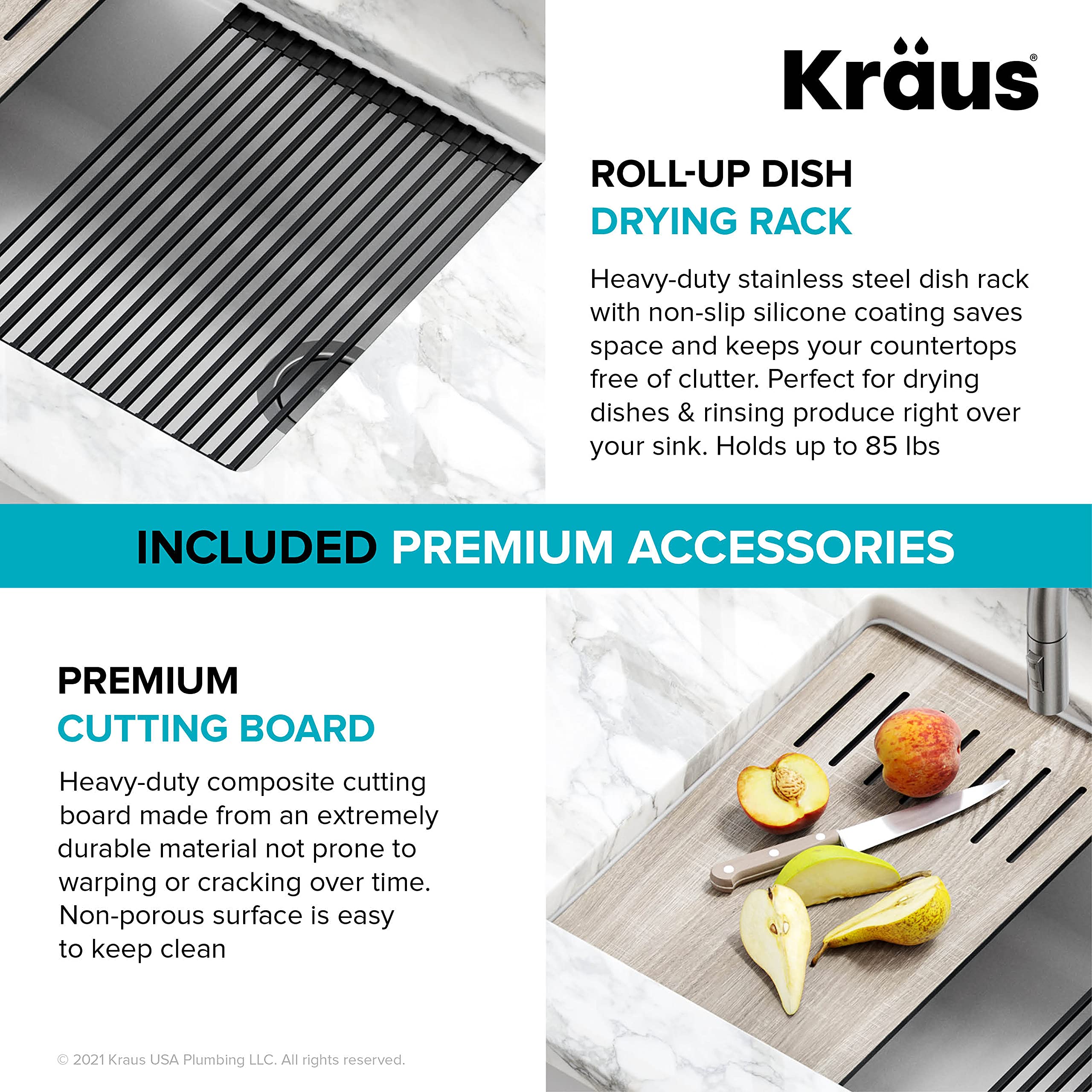 KRAUS Bellucci 30-Inch Undermount Workstation Granite Kitchen Sink in White with Accessories - Perfect for Modern Kitchens, Food Prep & Dishwashing | Model KGUW1-30WH